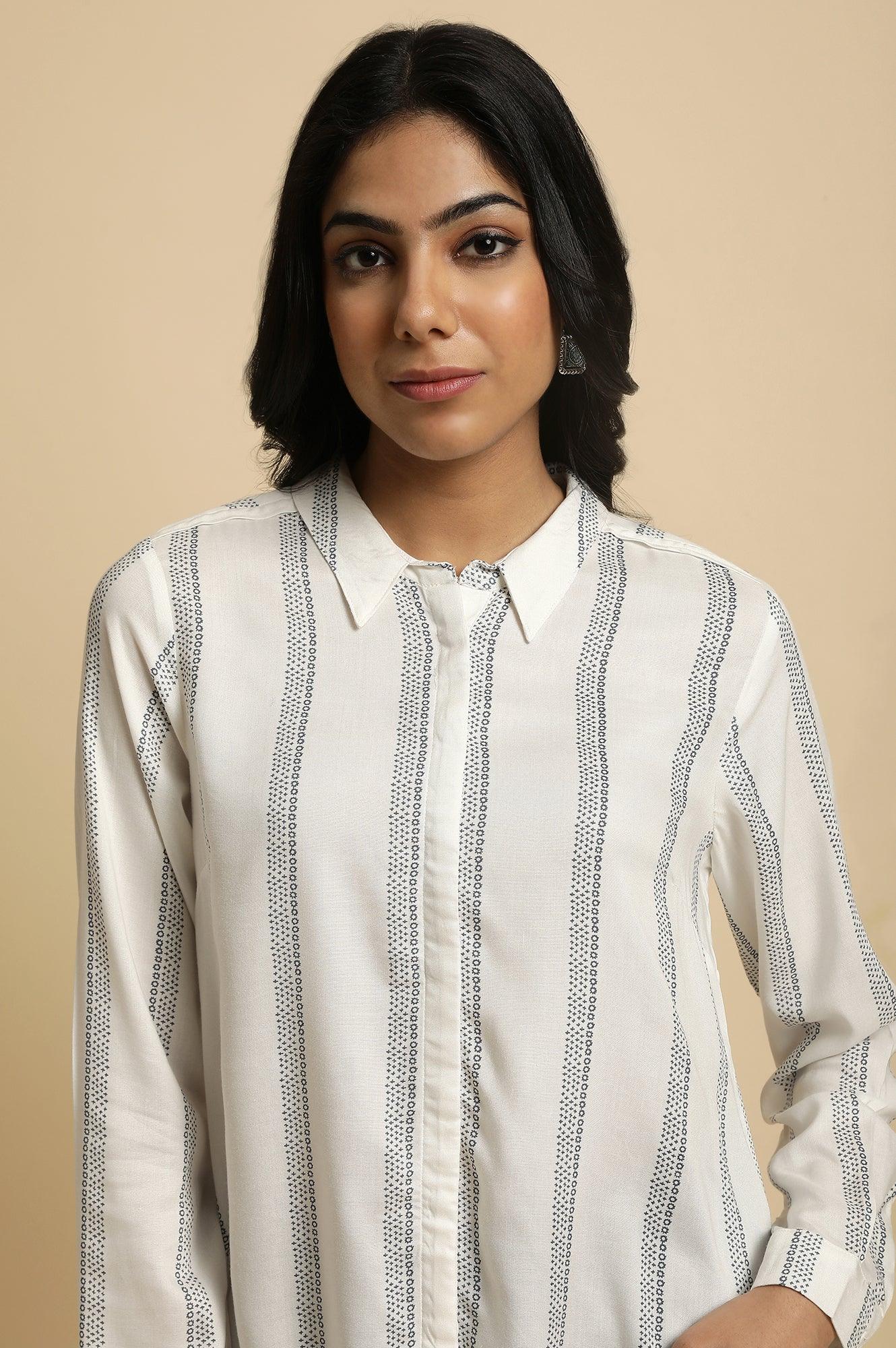Ecru Printed Summer Shirt - Image 6