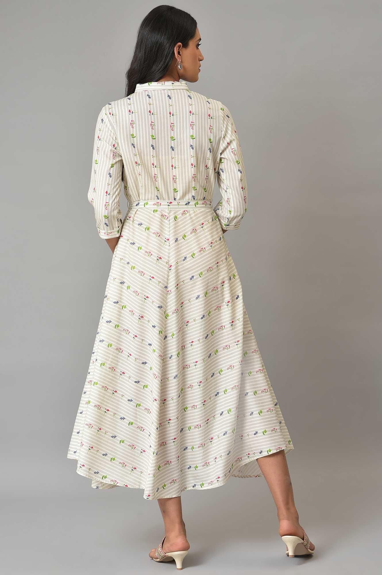 Ecru Printed Summer Shirt Dress - Image 3