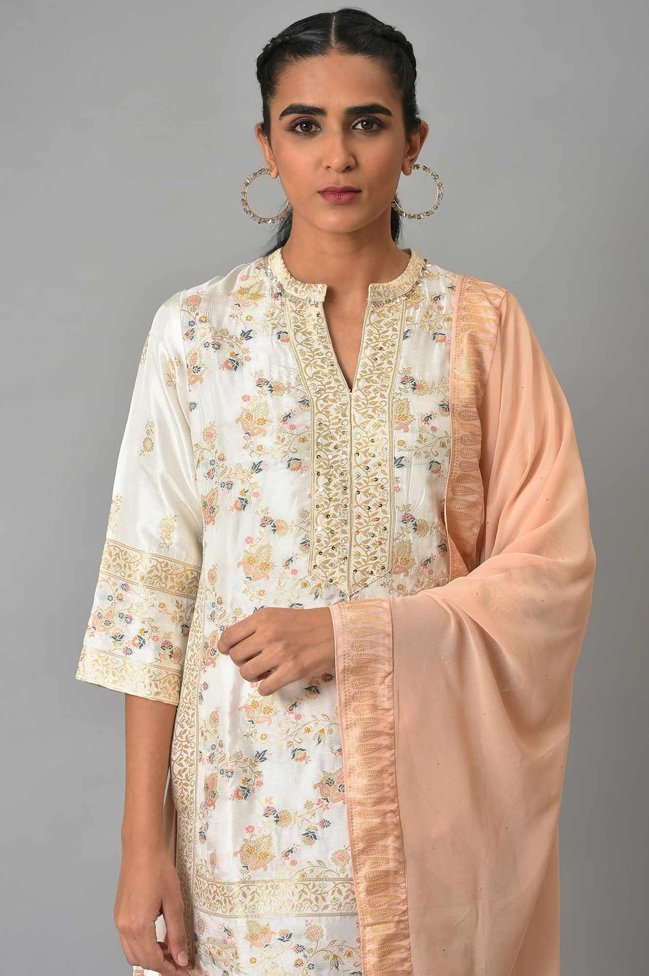 Ecru Short kurta And Pink Sharara With Dupatta Festive Set - Image 5