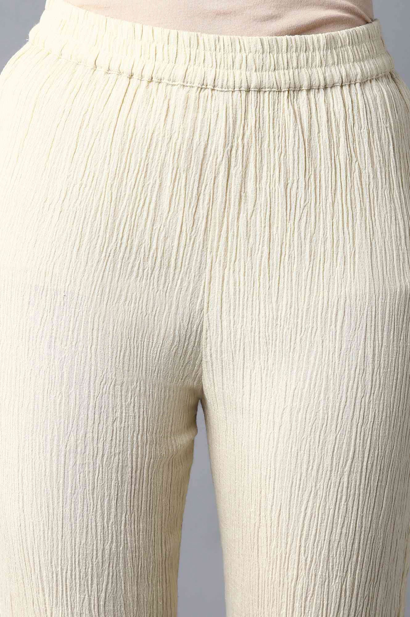 Cream Slim Pants With Full Elastication - Image 6