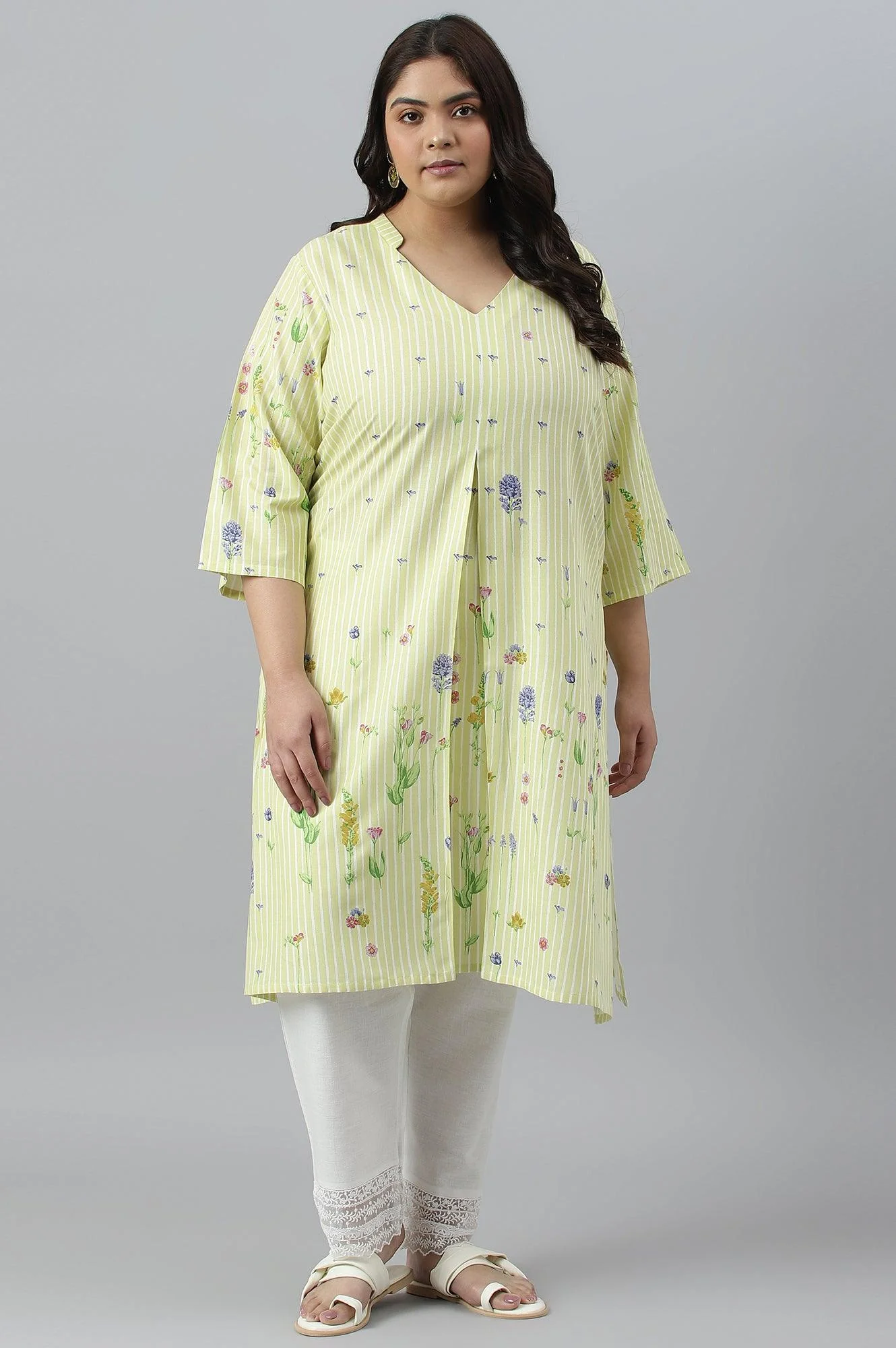 Ecru Slim Pants With Lace Hemline - Image 6