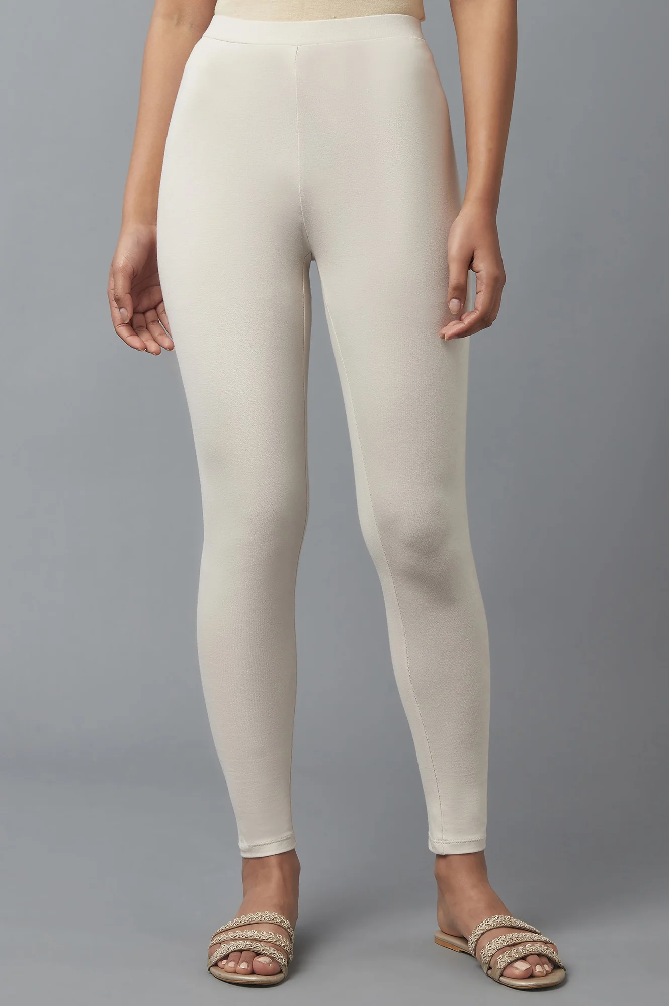 Ecru Solid Cotton Tights