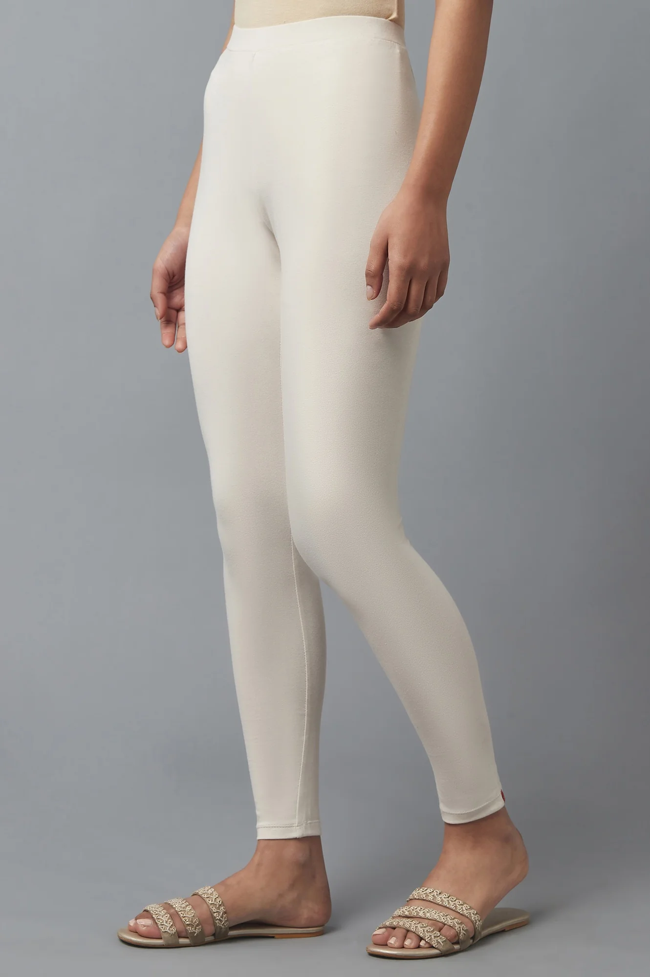 Ecru Solid Cotton Tights - Image 3