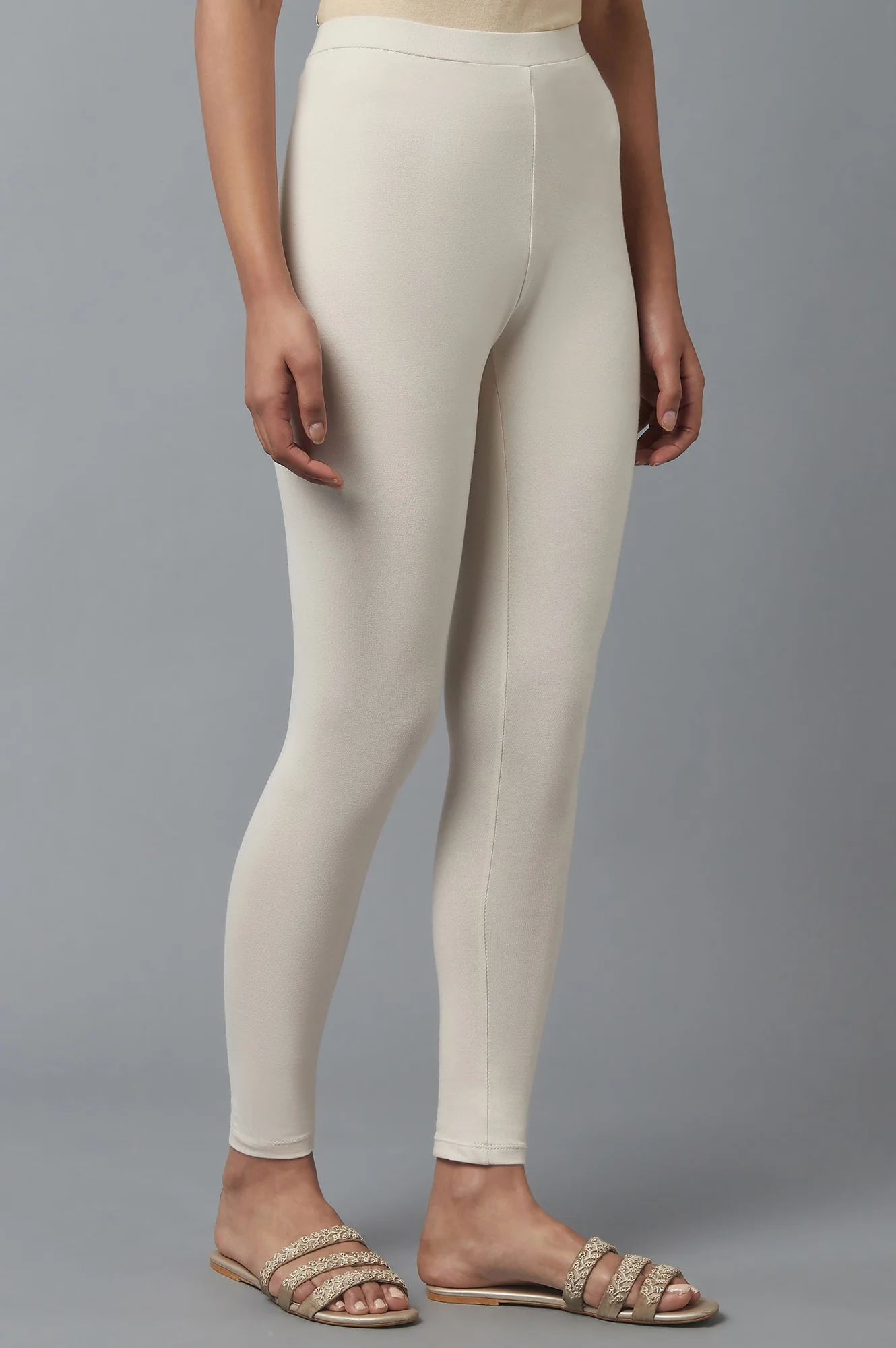 Ecru Solid Cotton Tights - Image 4