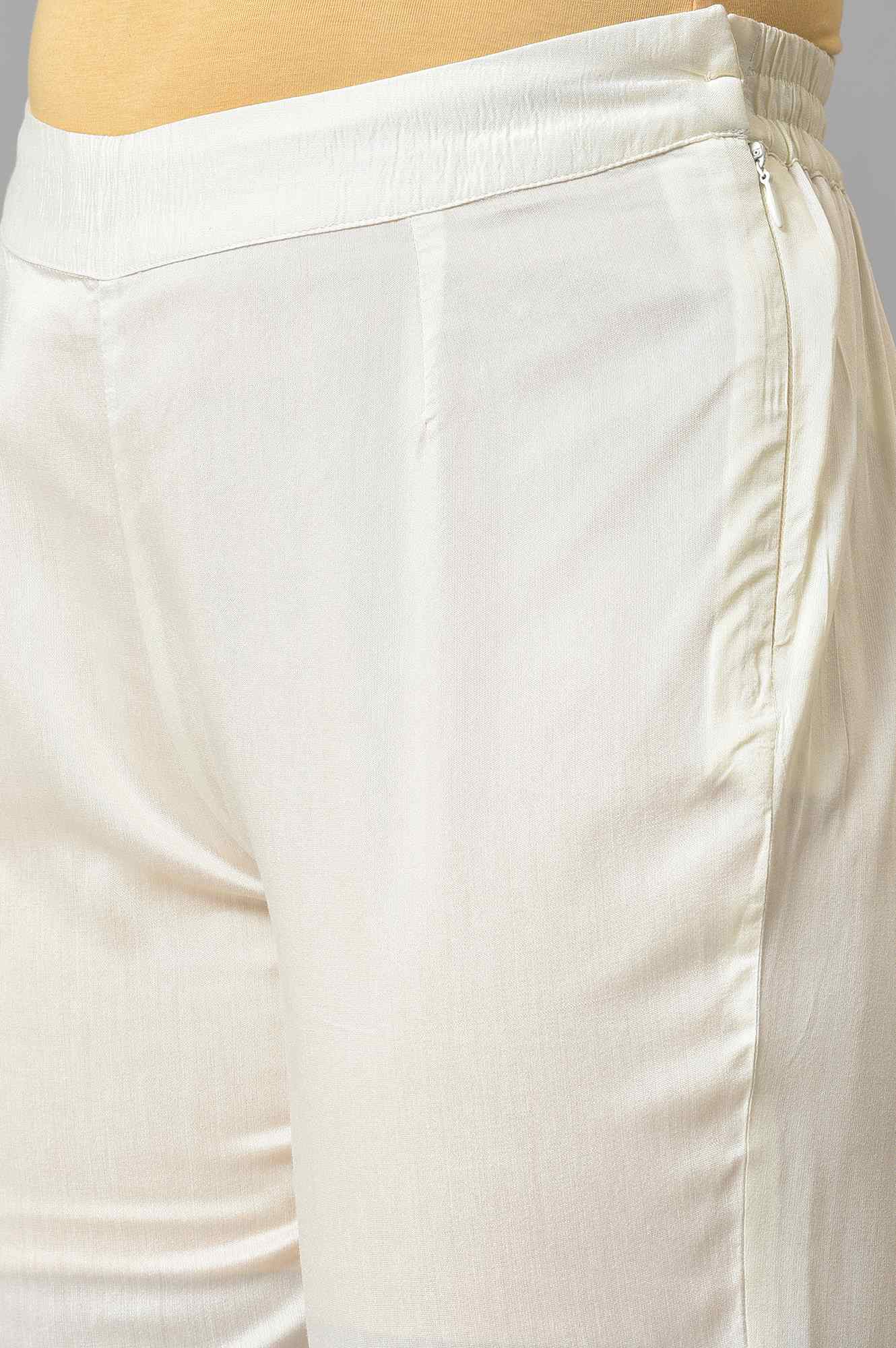 White Solid Light Festive Straight Slim Pants - Image 8