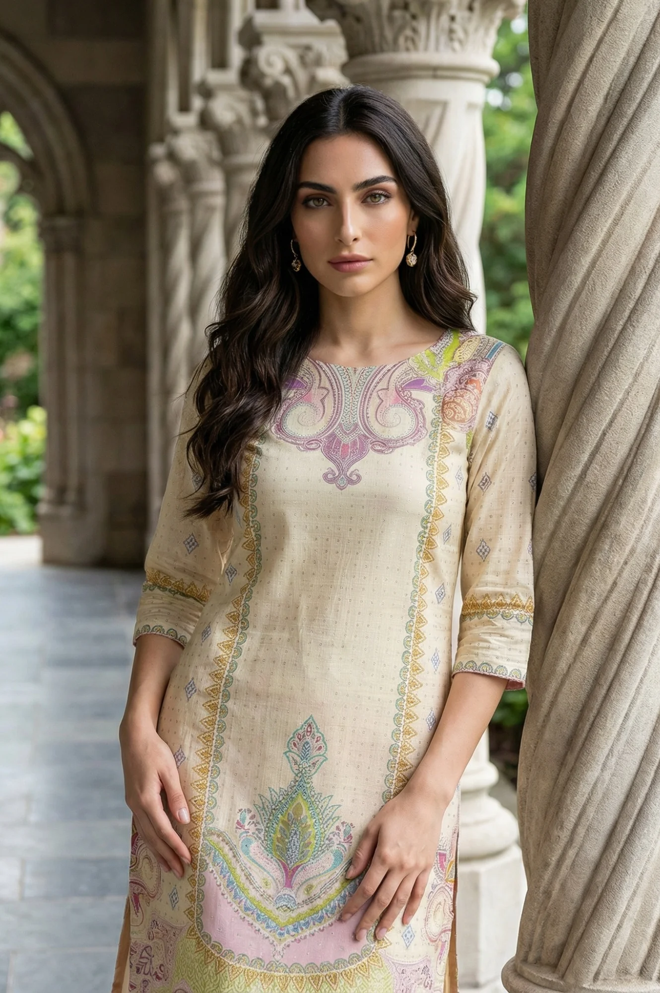 White Ethnic Motif Pure Cotton Straight Kurta - Image 2
