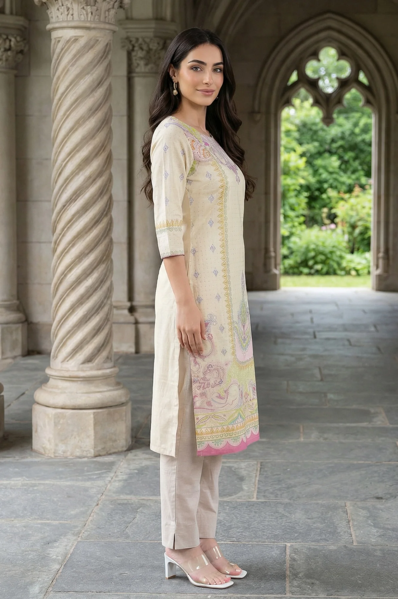 White Ethnic Motif Pure Cotton Straight Kurta - Image 6