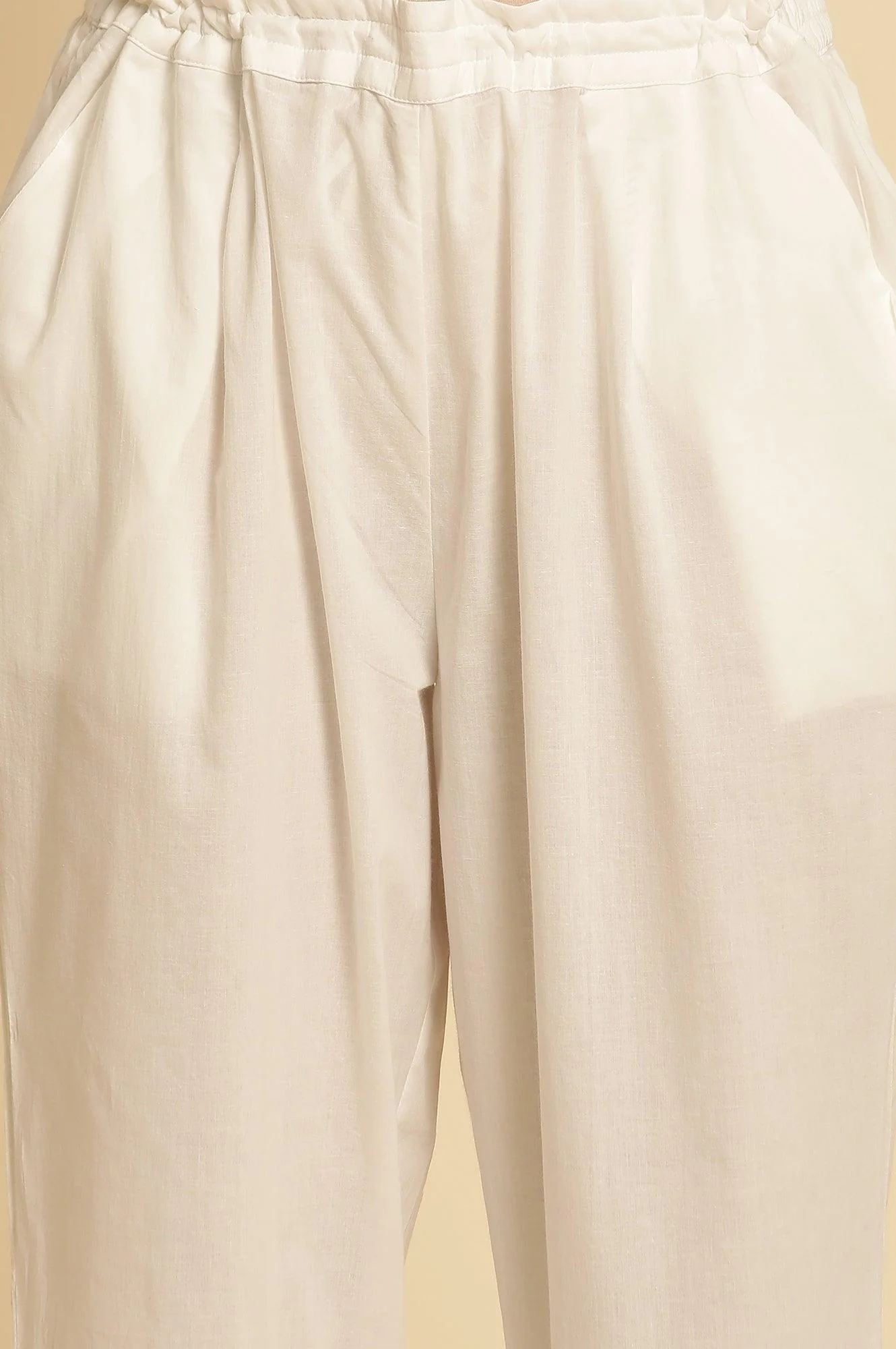 Ecru Straight Pants With Embroidered Hemline - Image 6