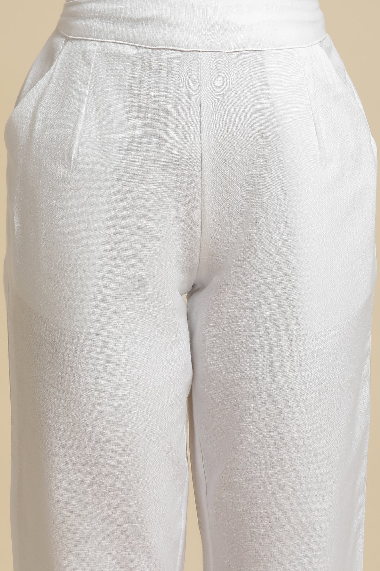 Ecru Straight Pants With Lace Hemline - Image 6