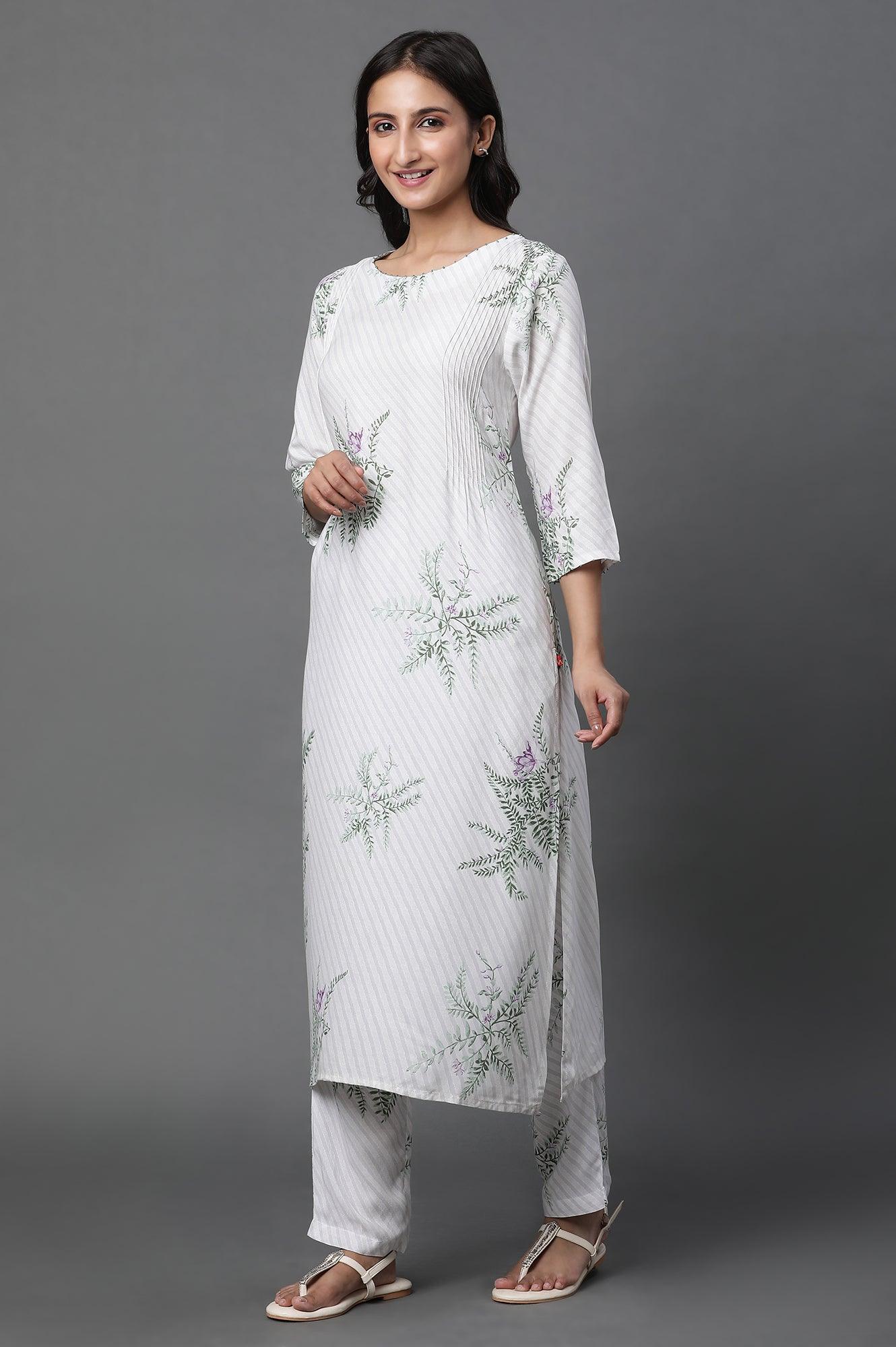 Ecru Straight Printed Kurta And Pants Set - Image 3