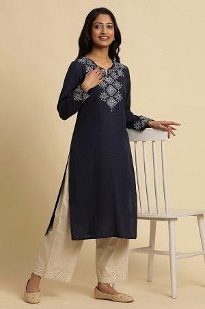 Ecru Striper Pants With Thread & Mirror Work - Image 5