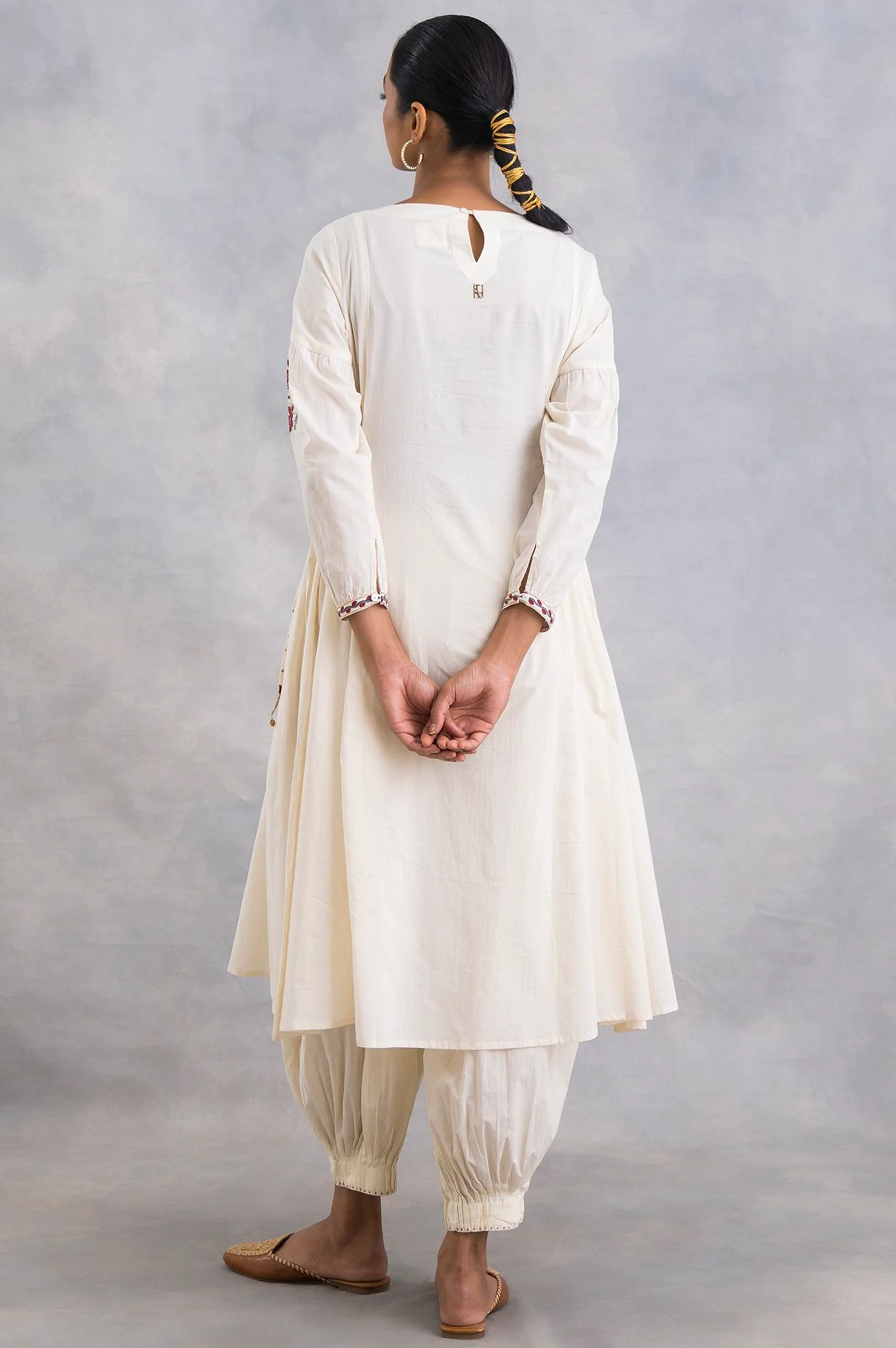 Ecru Suzani Embroidered Voile kurta - Image 2
