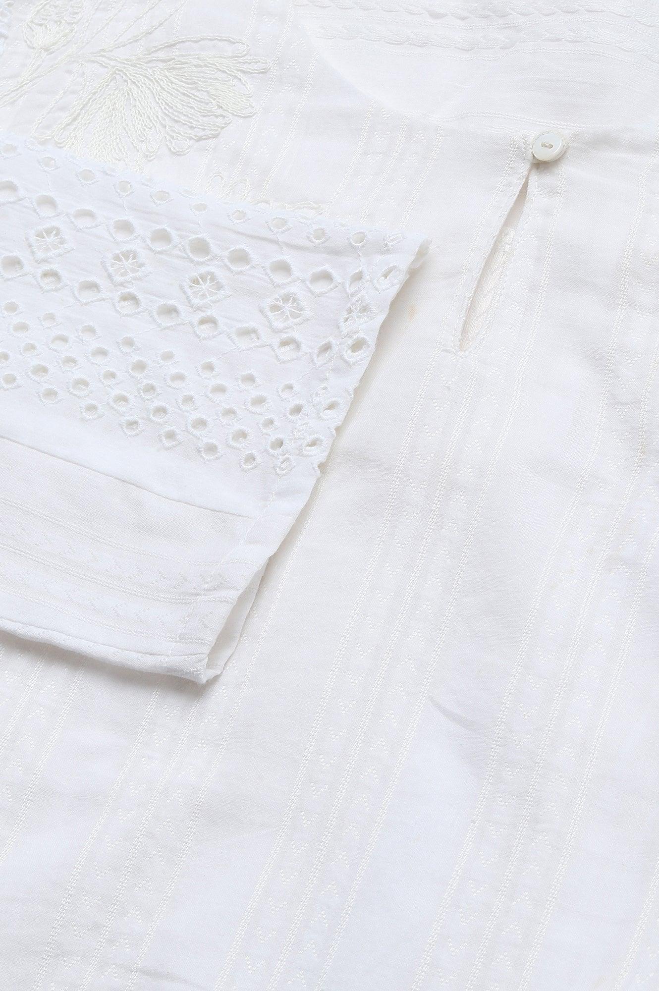 Ecru Textured Schiffli kurta With Pants Set - Image 8