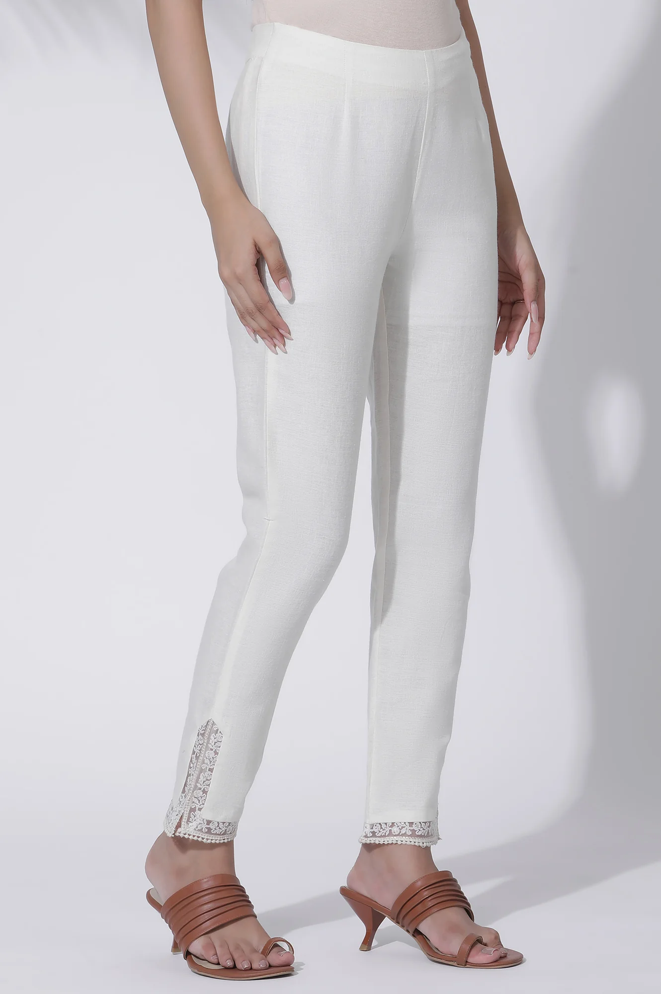 Ecru Thread Embroidery Rayon A-line Kurta and Slim Pant Set - Image 5