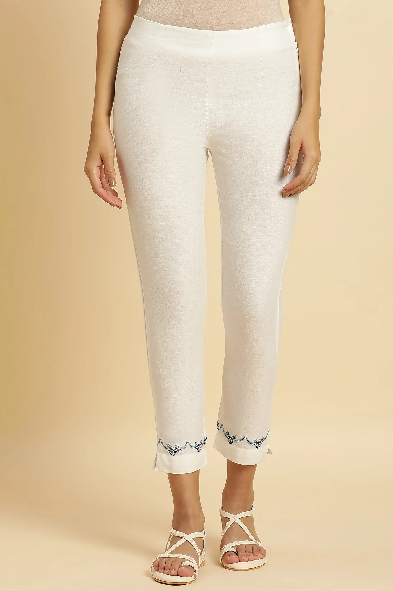 Embroidered Golden And White Slim Pants Combo - Image 2