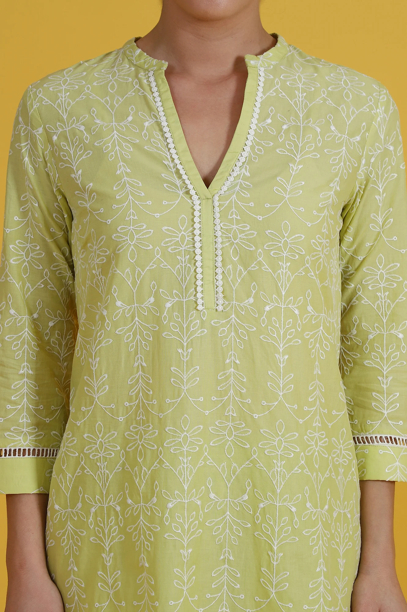 Embroidered Lace Pure Cotton Straight Kurta & Straight pant Set - Image 4