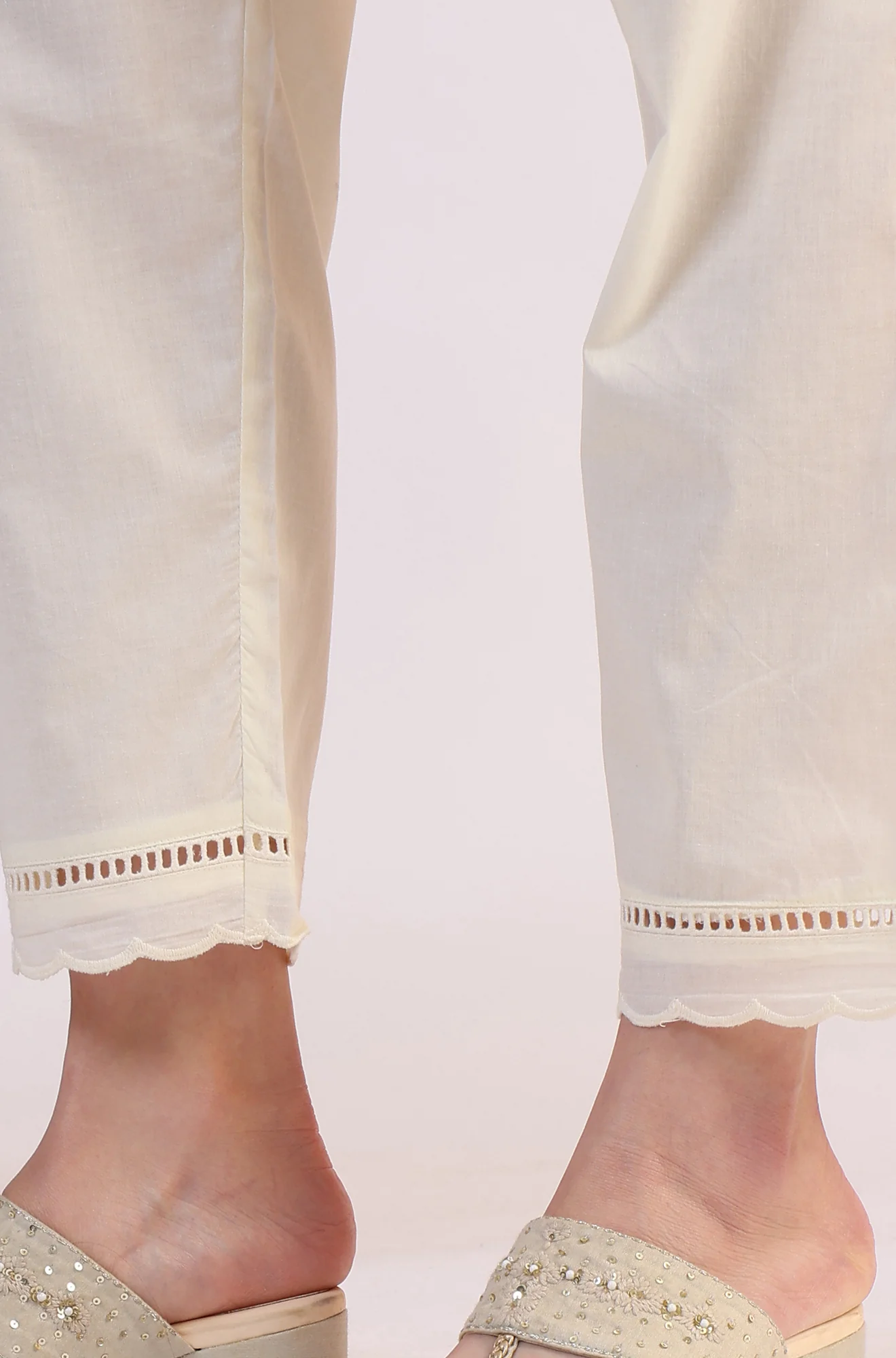 White Embroidered Lace Straight Pure Cotton Kurta & Straight Pant With Dupatta Set - Image 9