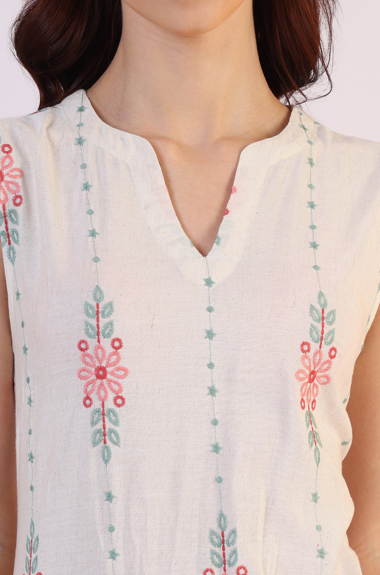 Beige Embroidered Straight Rayon Kurta & Parallel Pant Set - Image 4