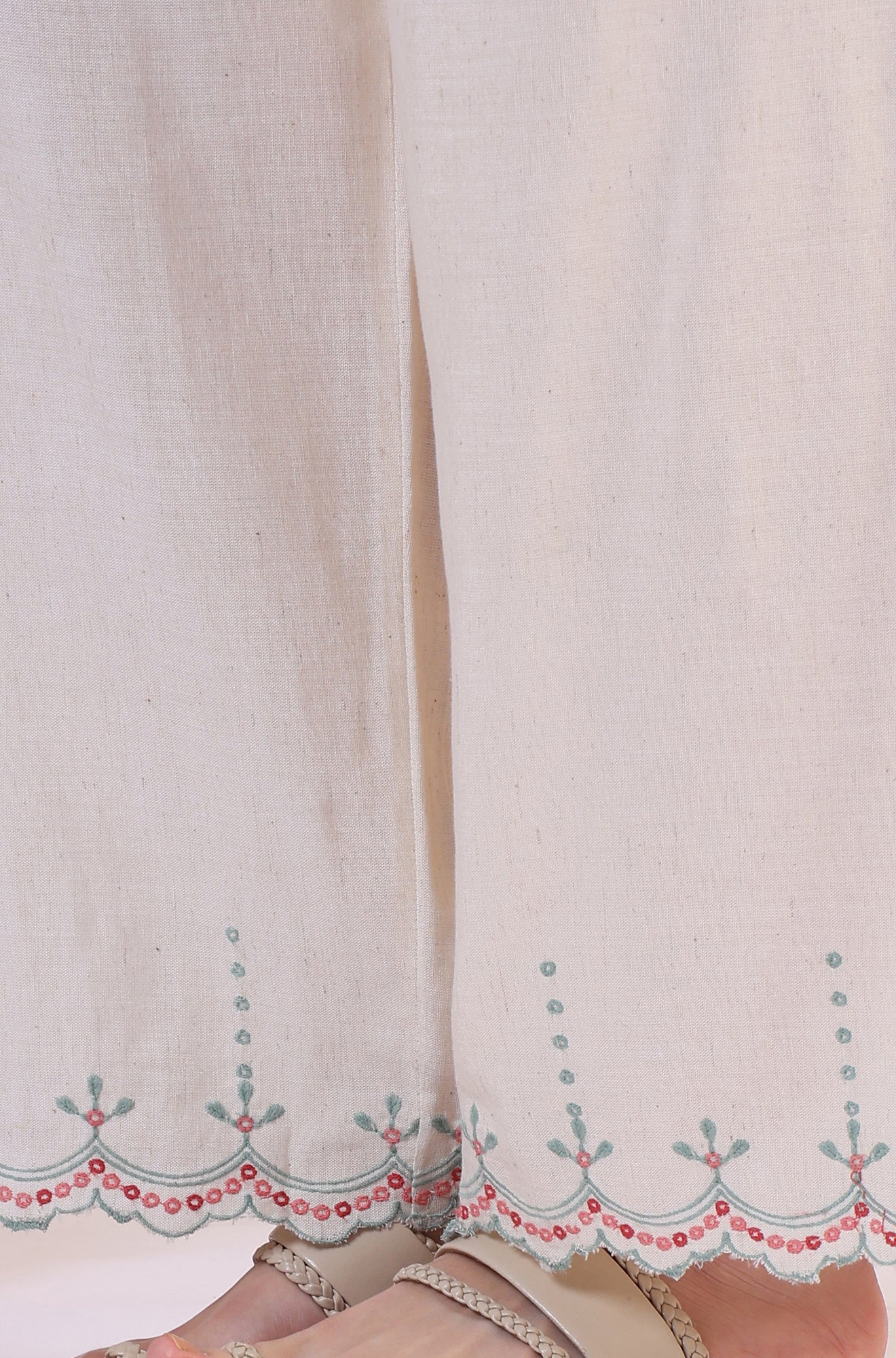 Beige Embroidered Straight Rayon Kurta & Parallel Pant Set - Image 9