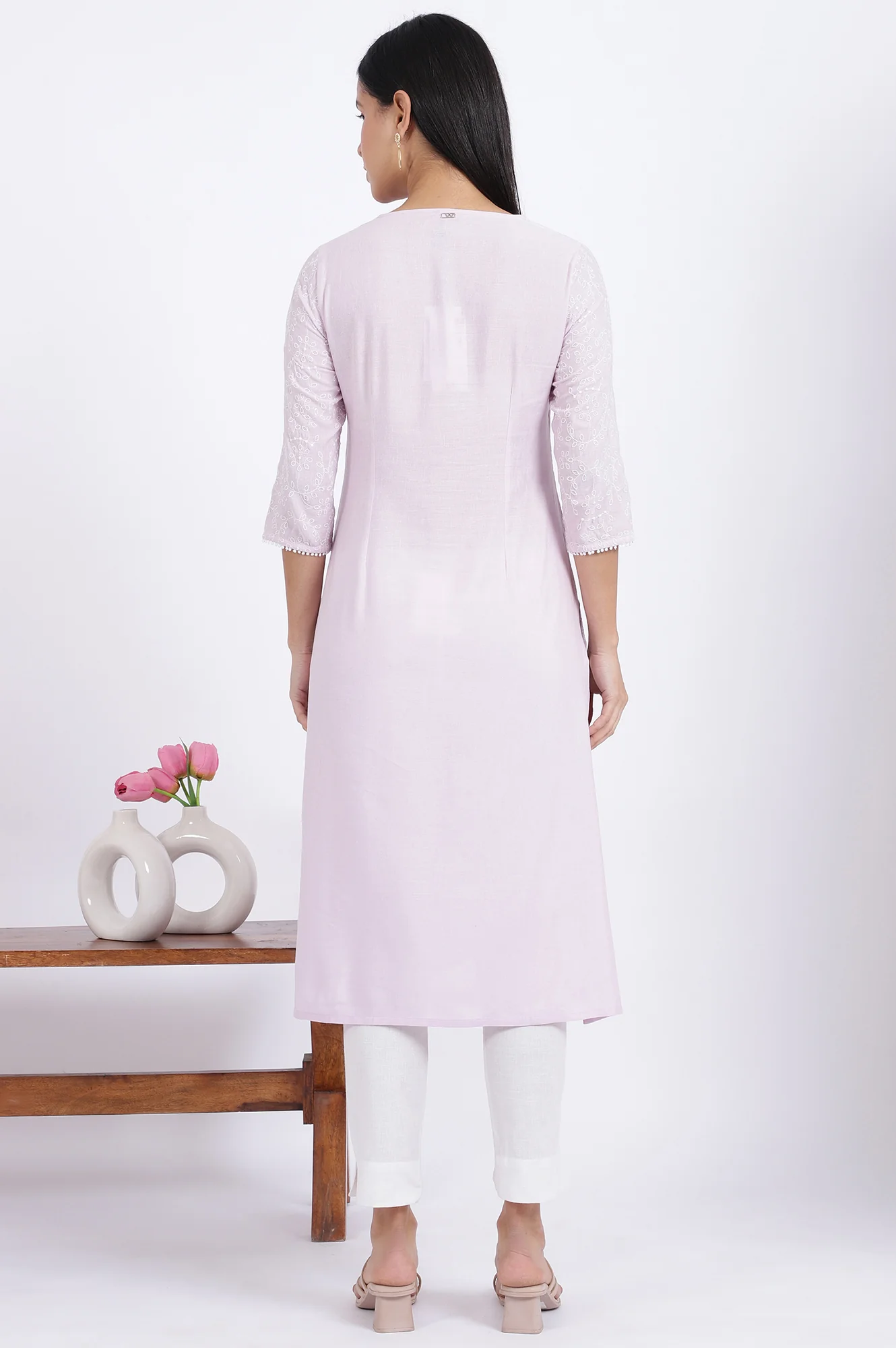 Purple Embroidered Straight Rayon Kurta - Image 6