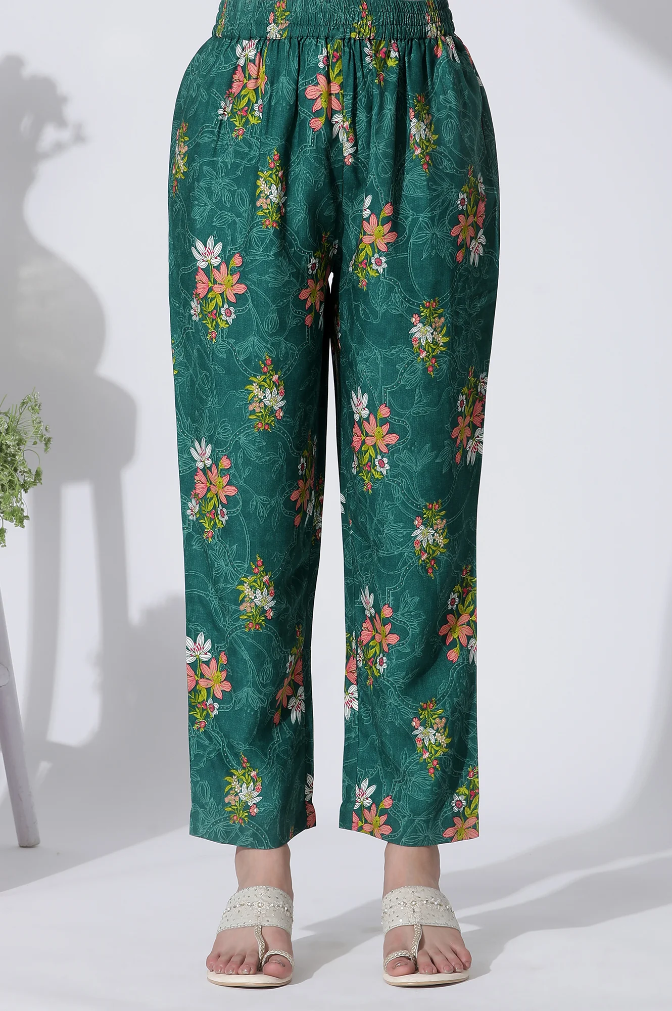 Emerald Green Panelled Embroidered Kurta, Pants And Printed Chanderi Dupatta - Image 8