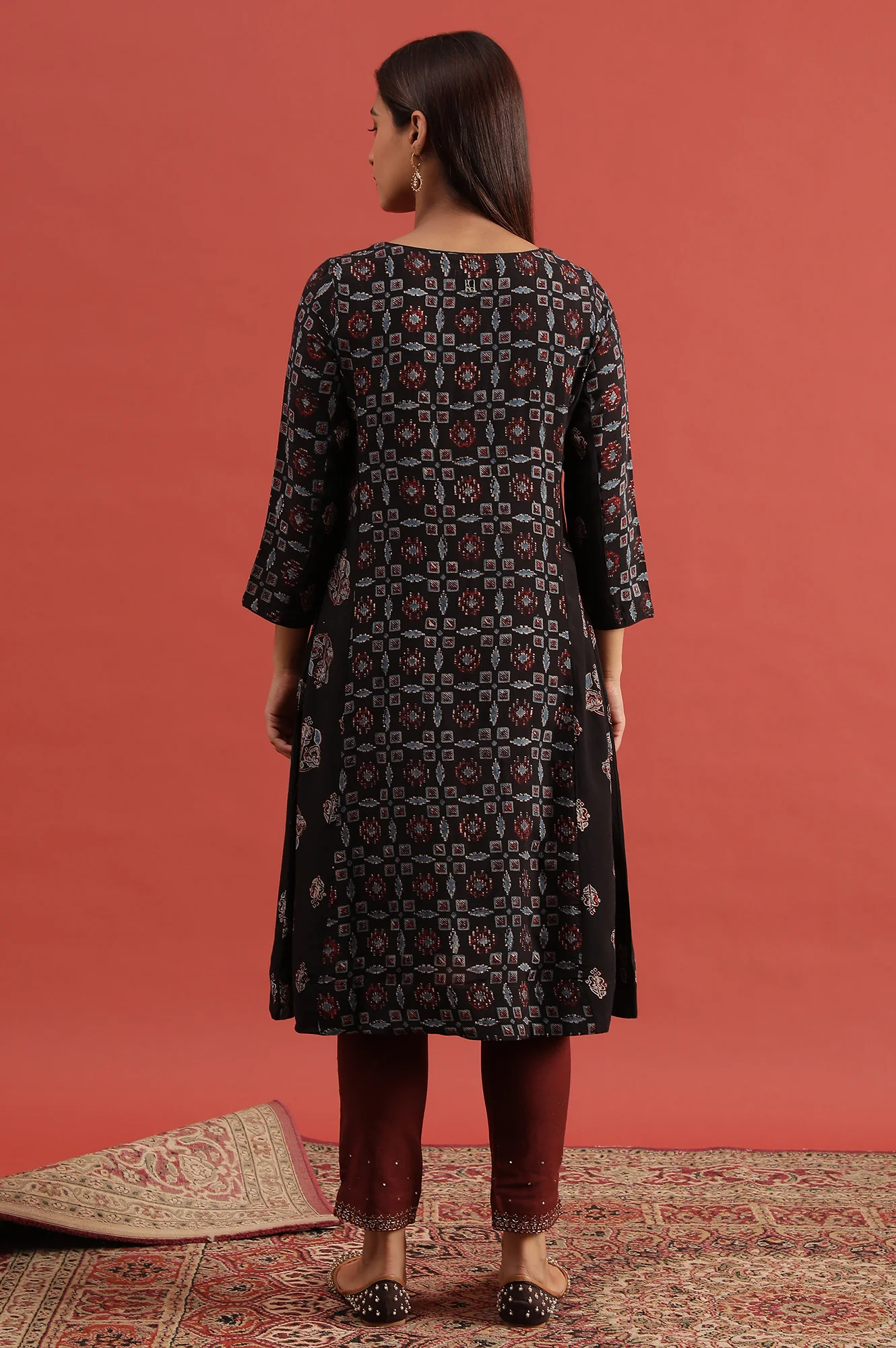Espresso Flared Ajrakh Kurta - Image 4