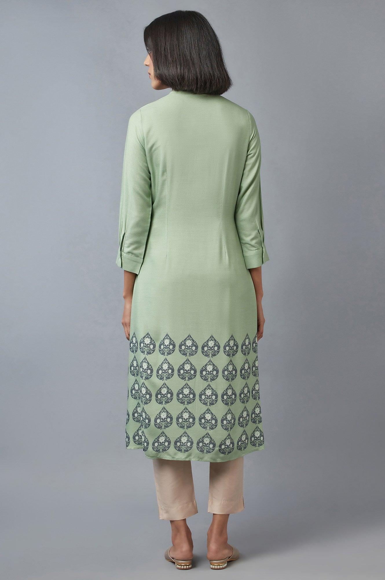 Fern Green A-line Printed kurta - Image 2