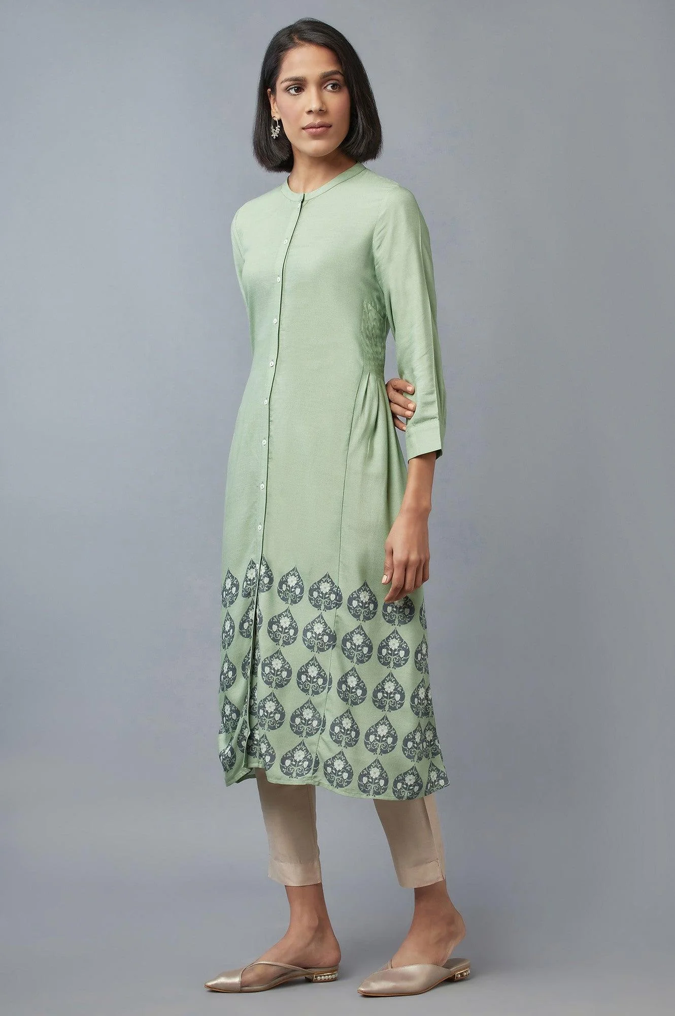 Fern Green A-line Printed kurta - Image 3