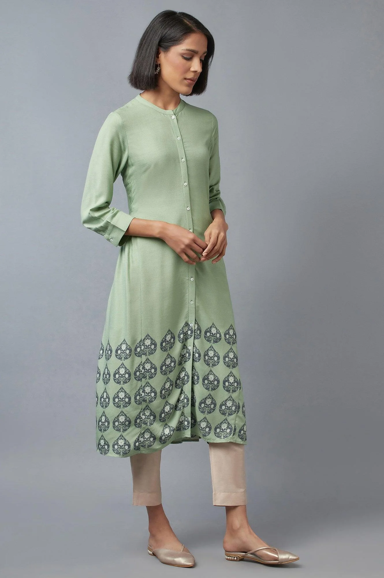 Fern Green A-line Printed kurta - Image 4