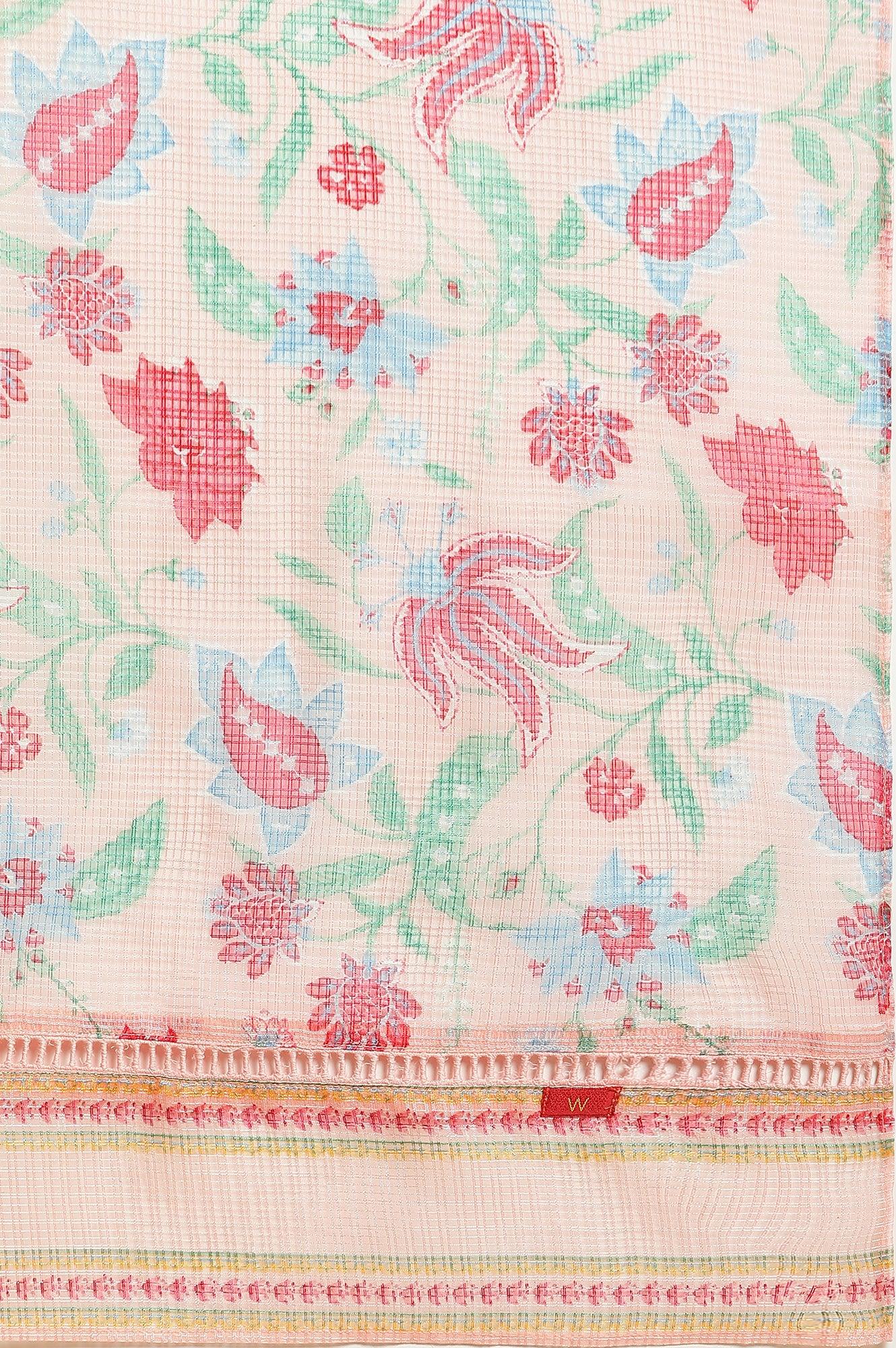 Flamingo Pink Floral Printed Anarkali Kurta, Pants And Dupatta Set - Image 9