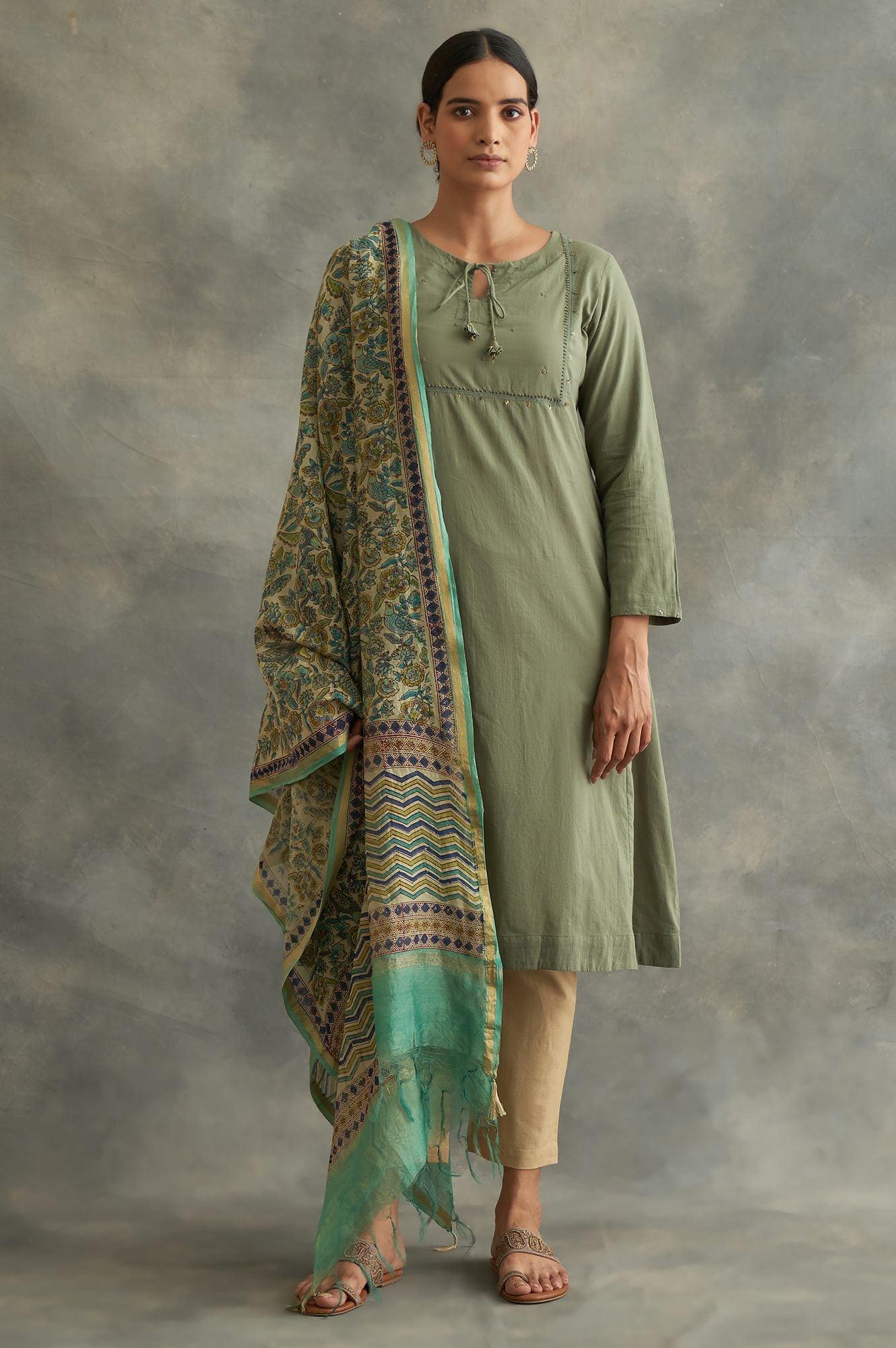 Floral Multicoloured Printed Cotton Silk Drape - Image 2