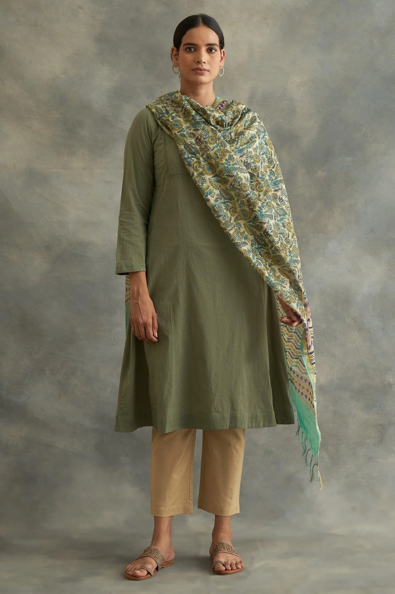 Floral Multicoloured Printed Cotton Silk Drape - Image 3
