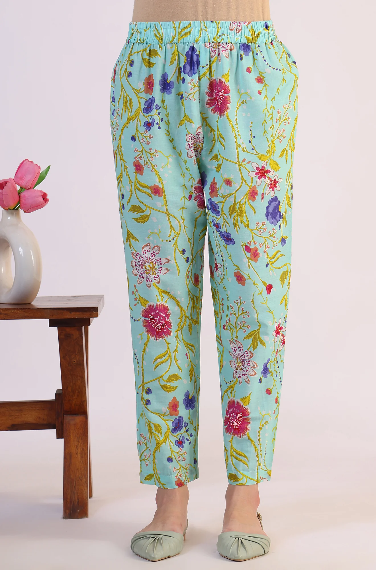 Floral Printed Lace Flared Pure Cotton Kurta & Straight Pant with Dupatta Set - Image 8