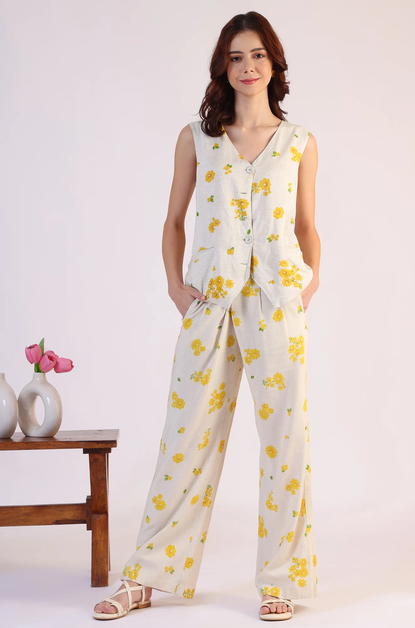 Floral Printed Rayon Top & Parallel Pant Co-Ord Set - Image 2