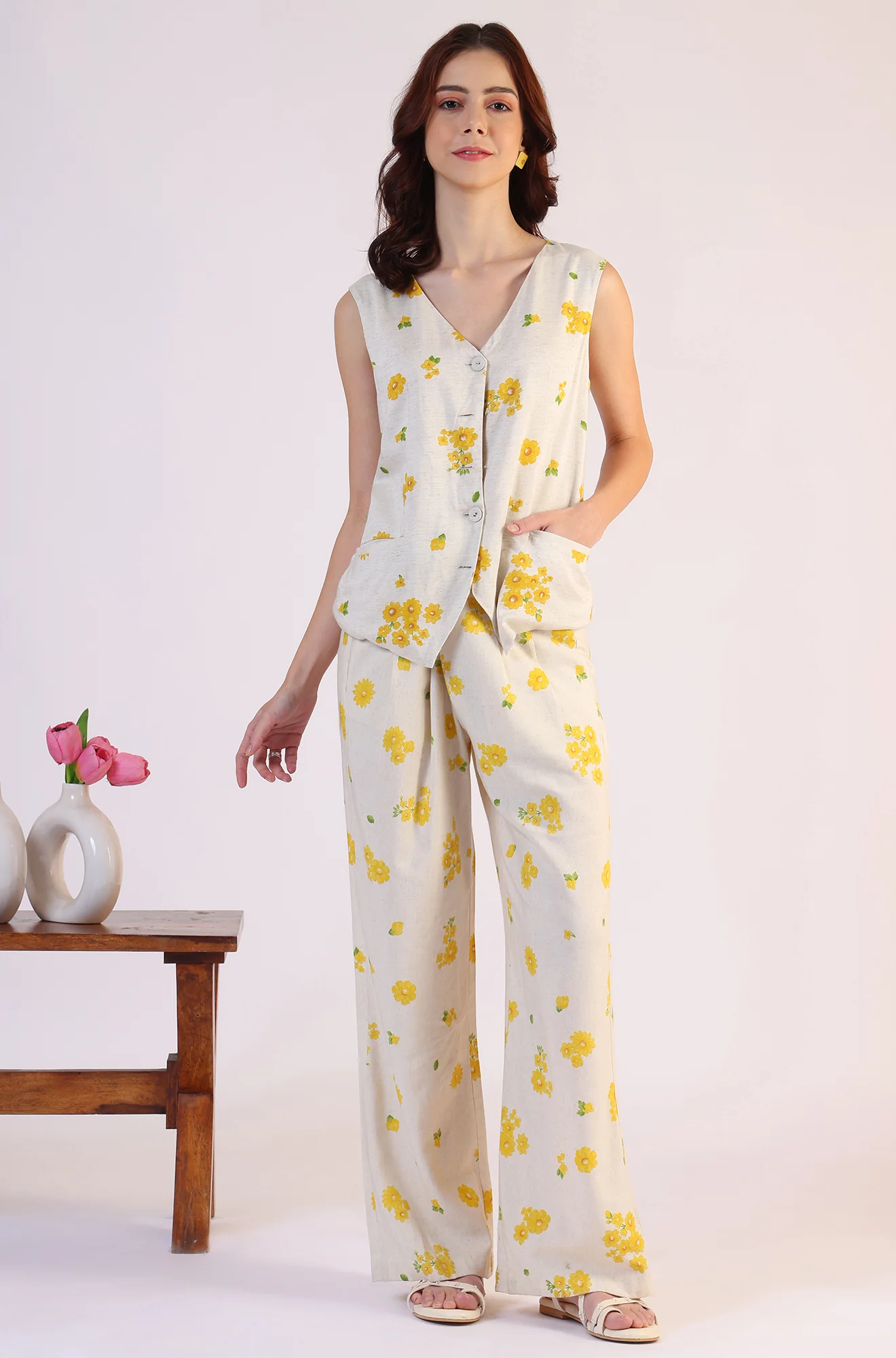 Floral Printed Rayon Top & Parallel Pant Co-Ord Set - Image 3