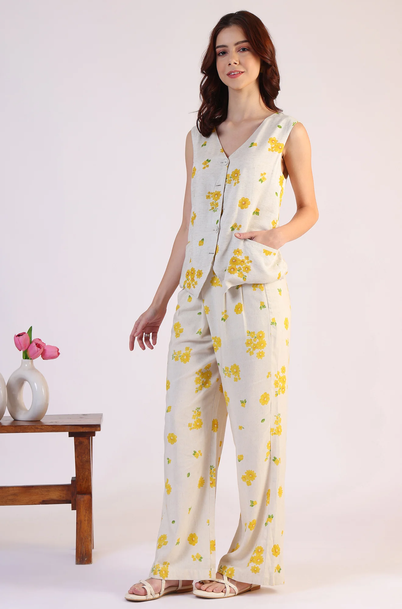 Floral Printed Rayon Top & Parallel Pant Co-Ord Set - Image 5
