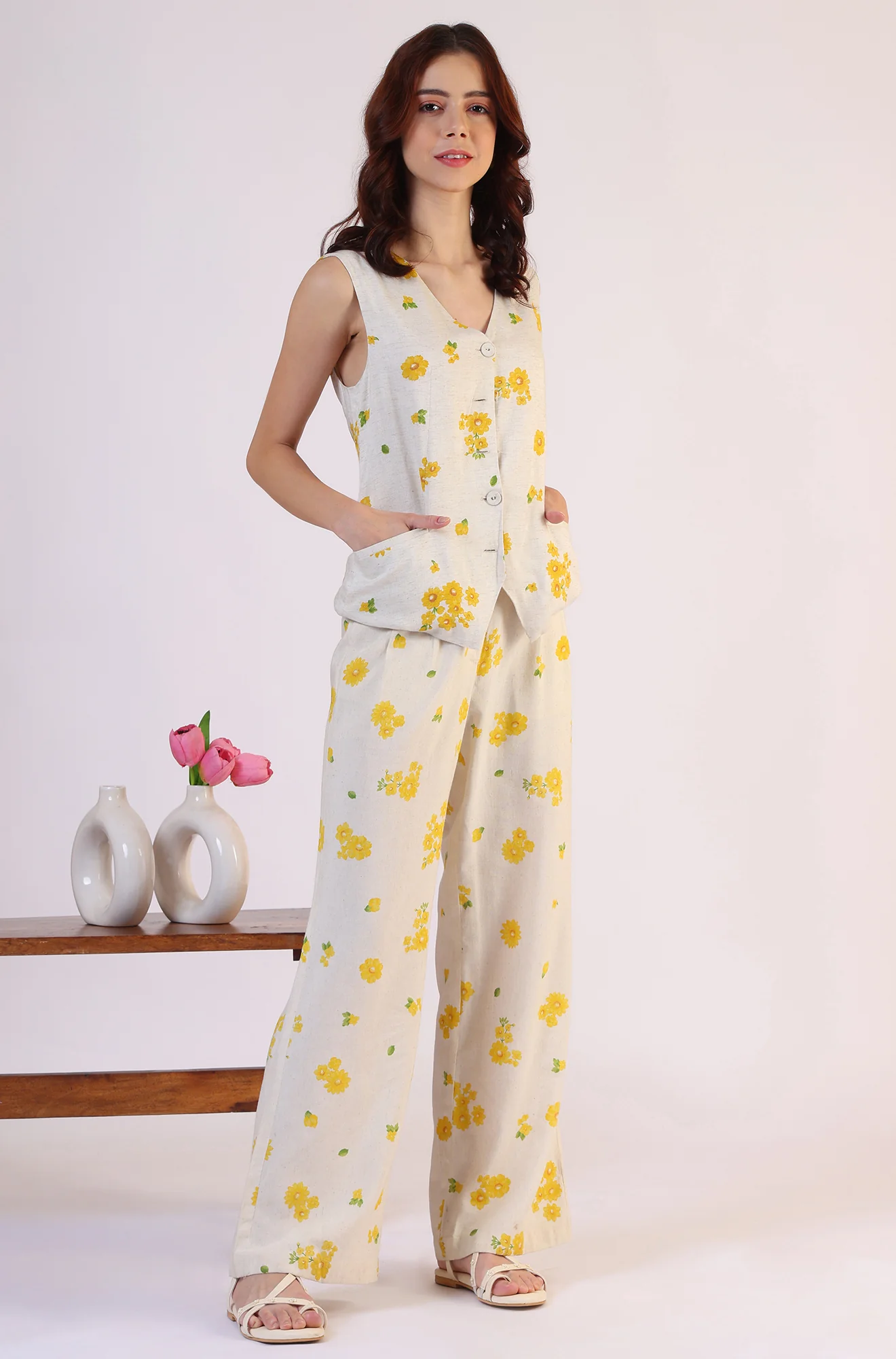 Floral Printed Rayon Top & Parallel Pant Co-Ord Set - Image 7