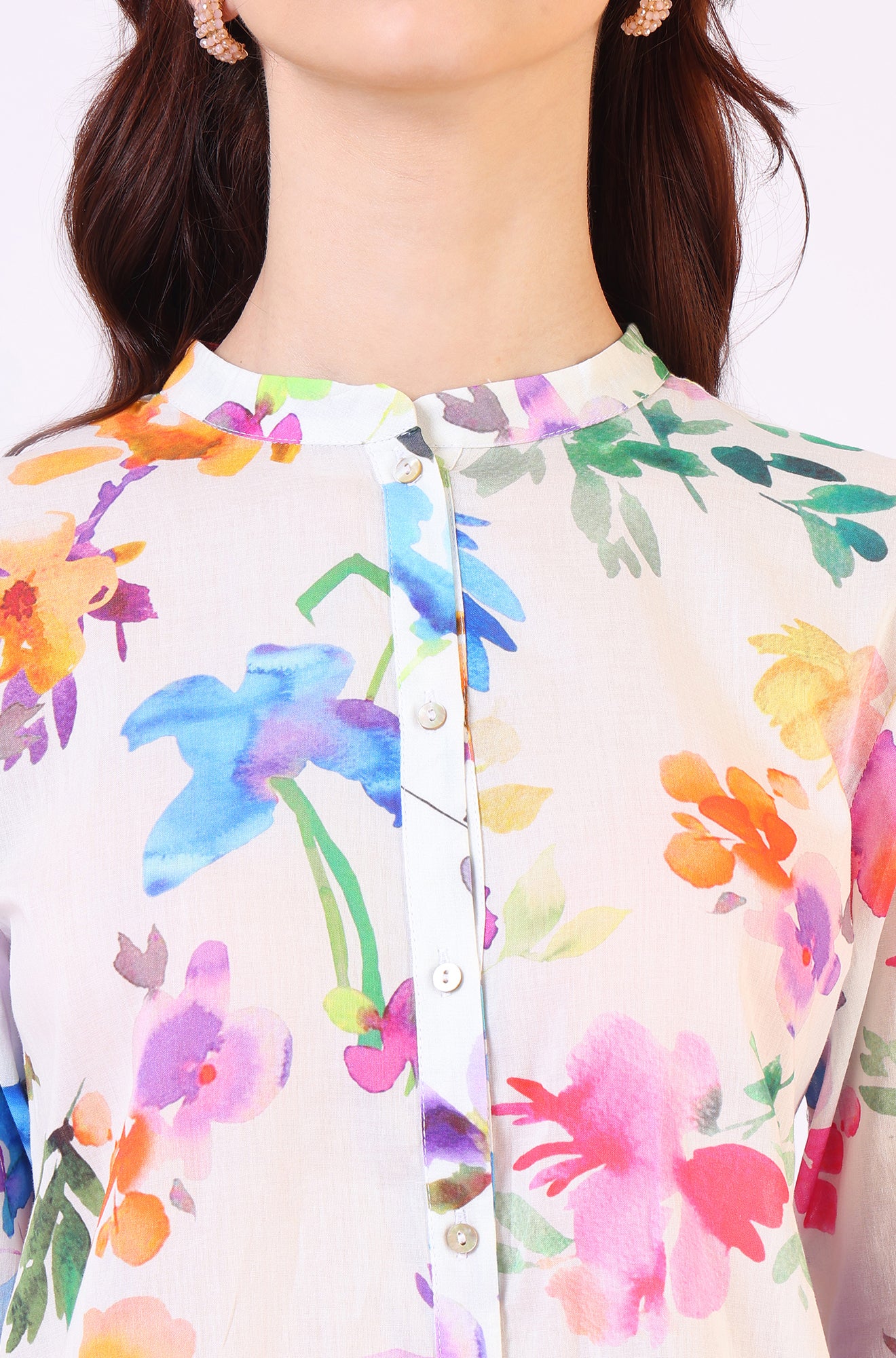 Multicolor Floral Printed Straight Pure Cotton Top - Image 4