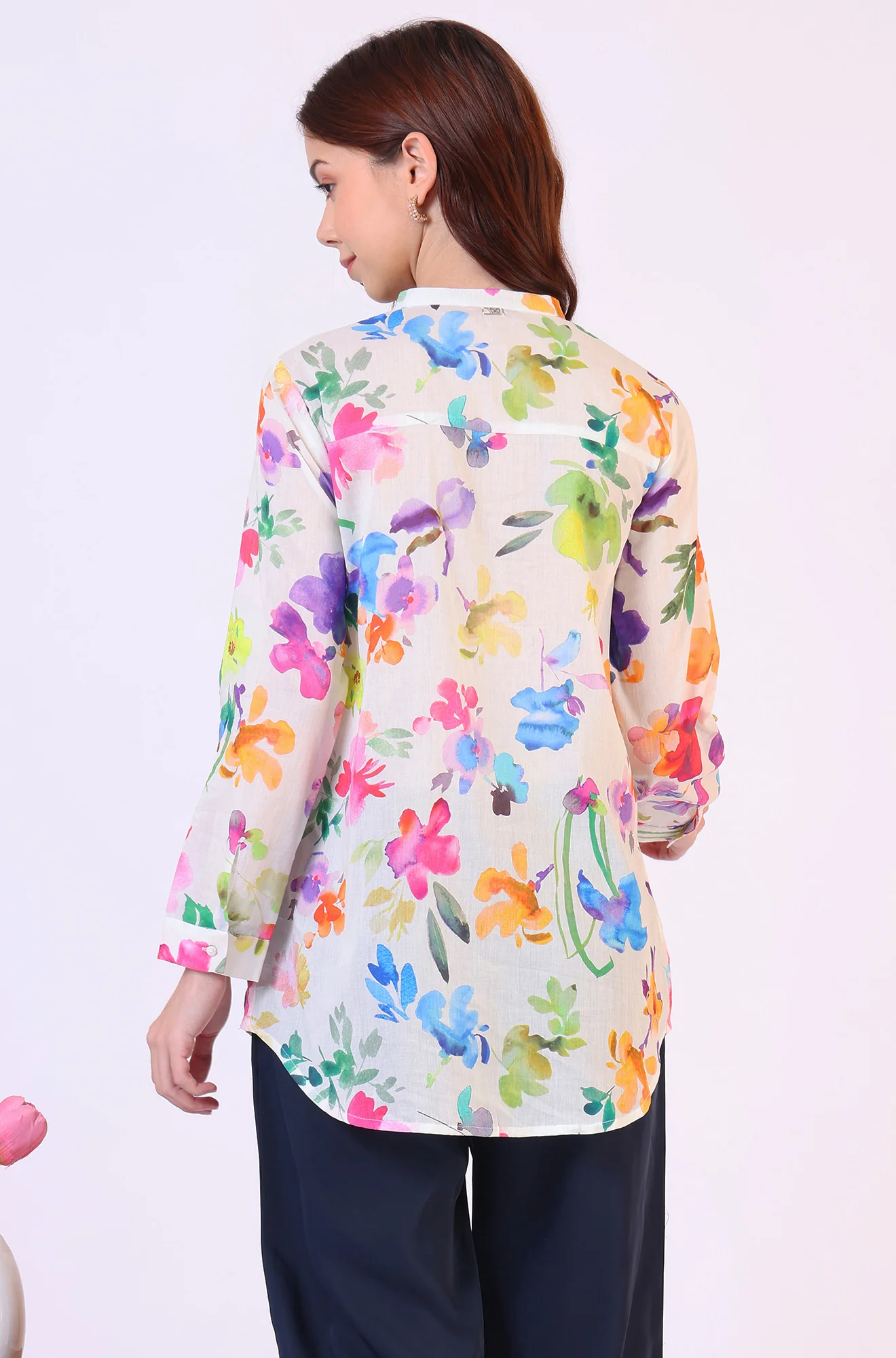 Multicolor Floral Printed Straight Pure Cotton Top - Image 6