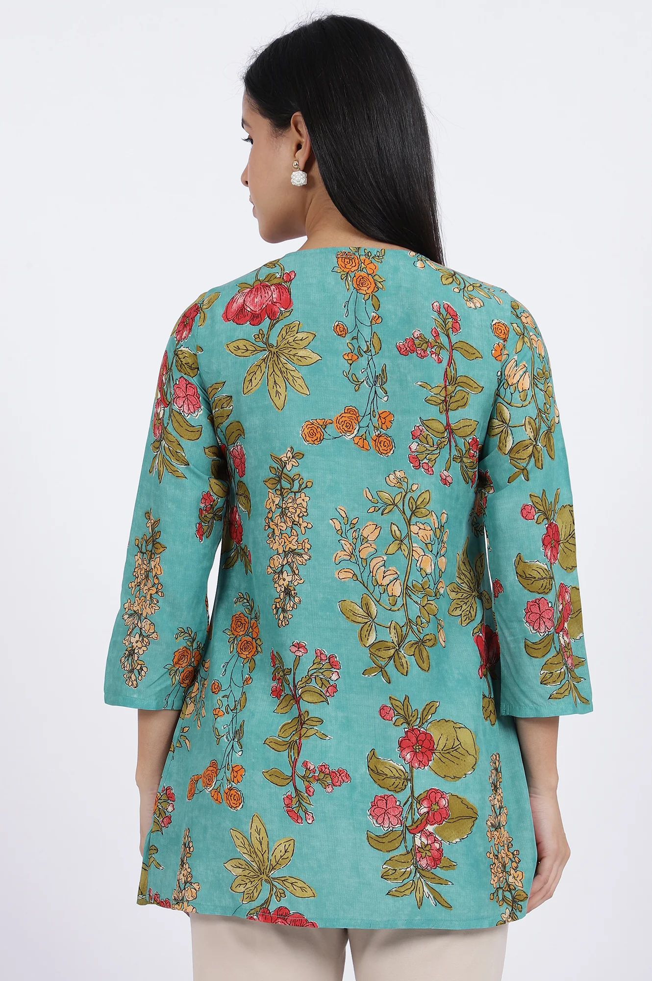 Green Floral Printed Straight Top - Image 6