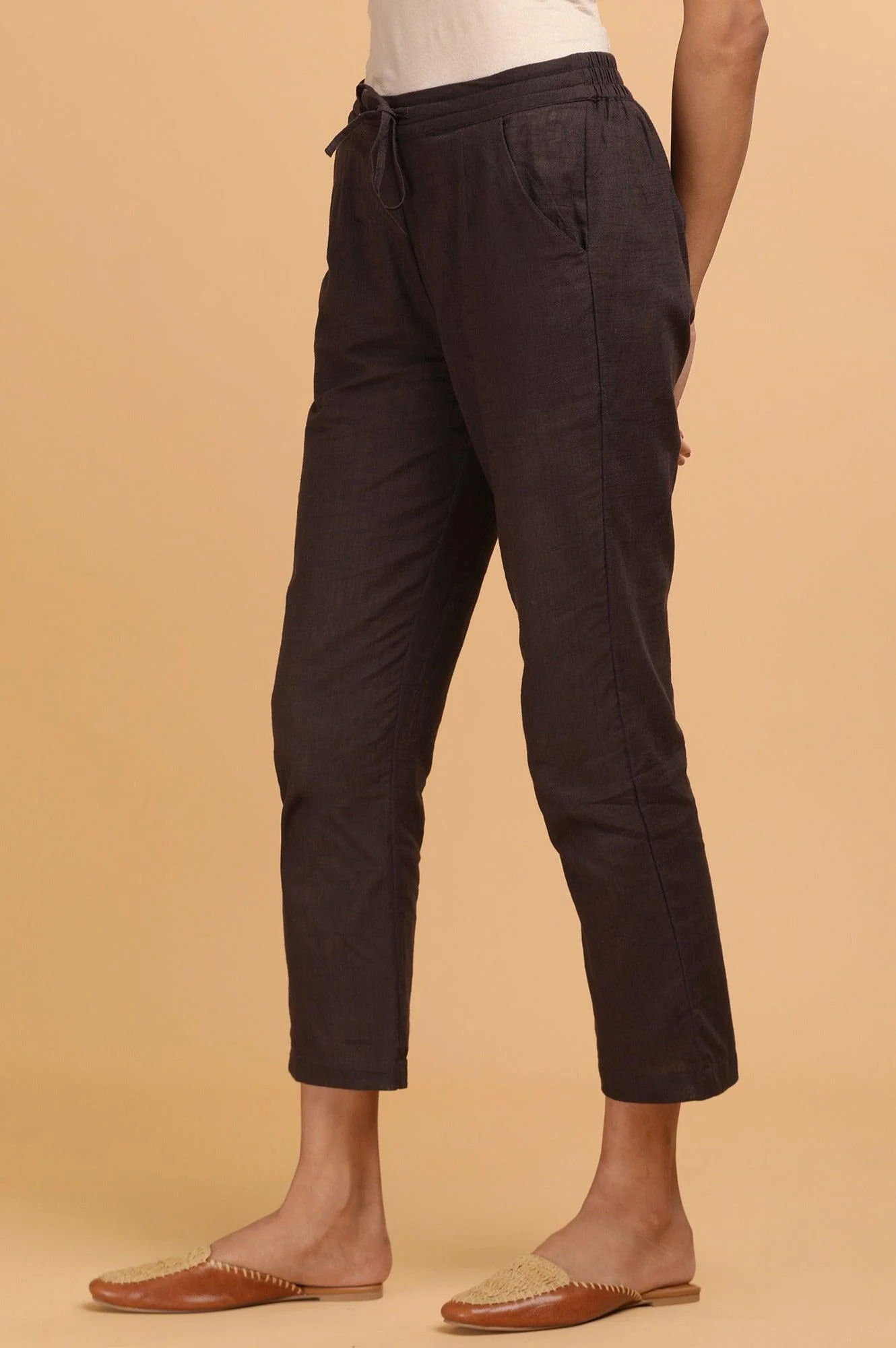 Folksong By W Dark Brown Solid Straight Pants - Image 3