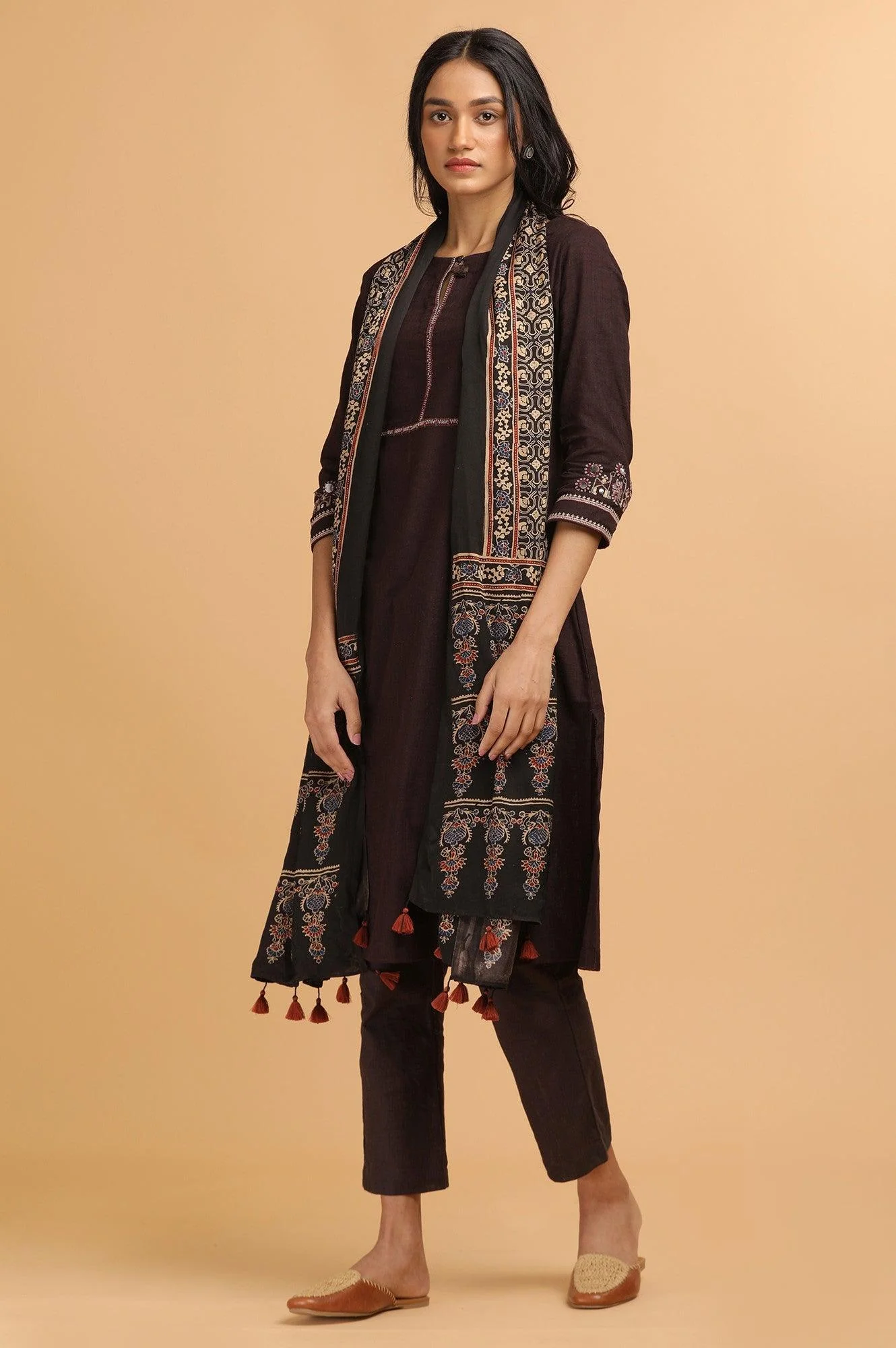 Folksong By W Dark Brown Solid Straight Pants - Image 5