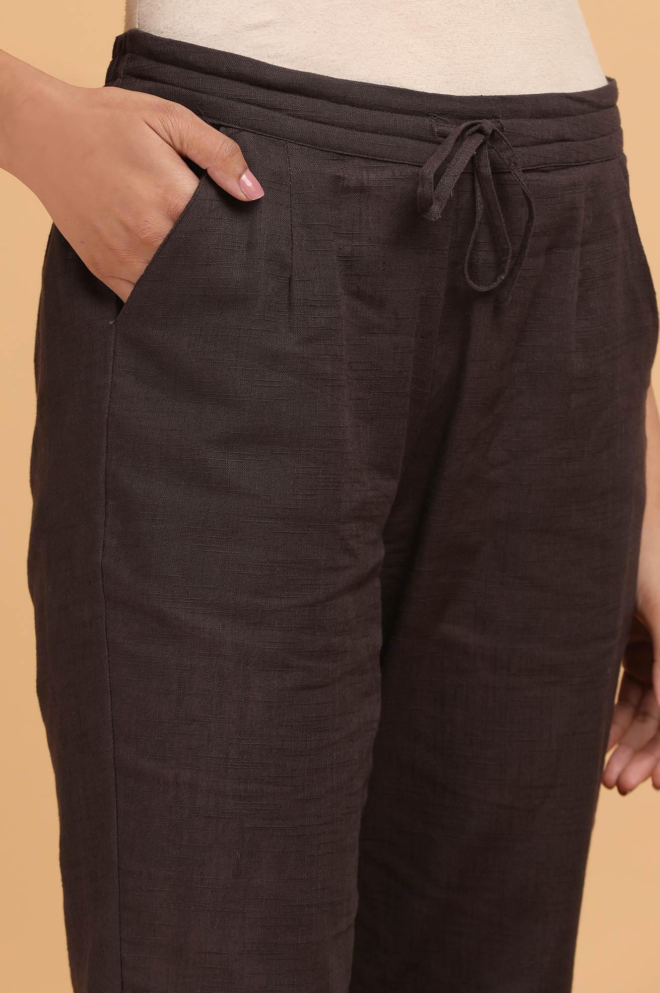Folksong By W Dark Brown Solid Straight Pants - Image 6