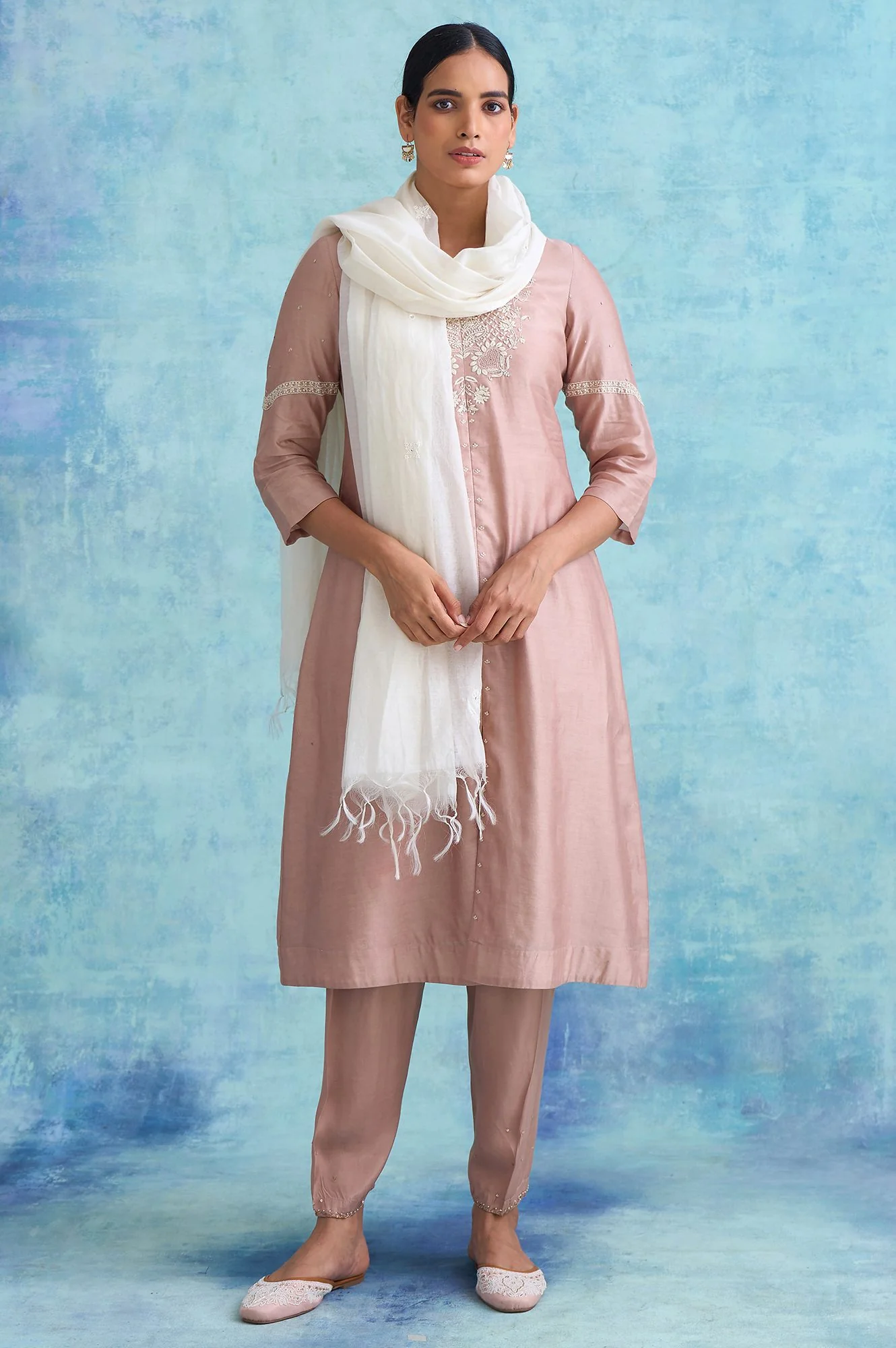 Folksong By W Dusty Pink Cotton Silk Chikankari kurta - Image 5