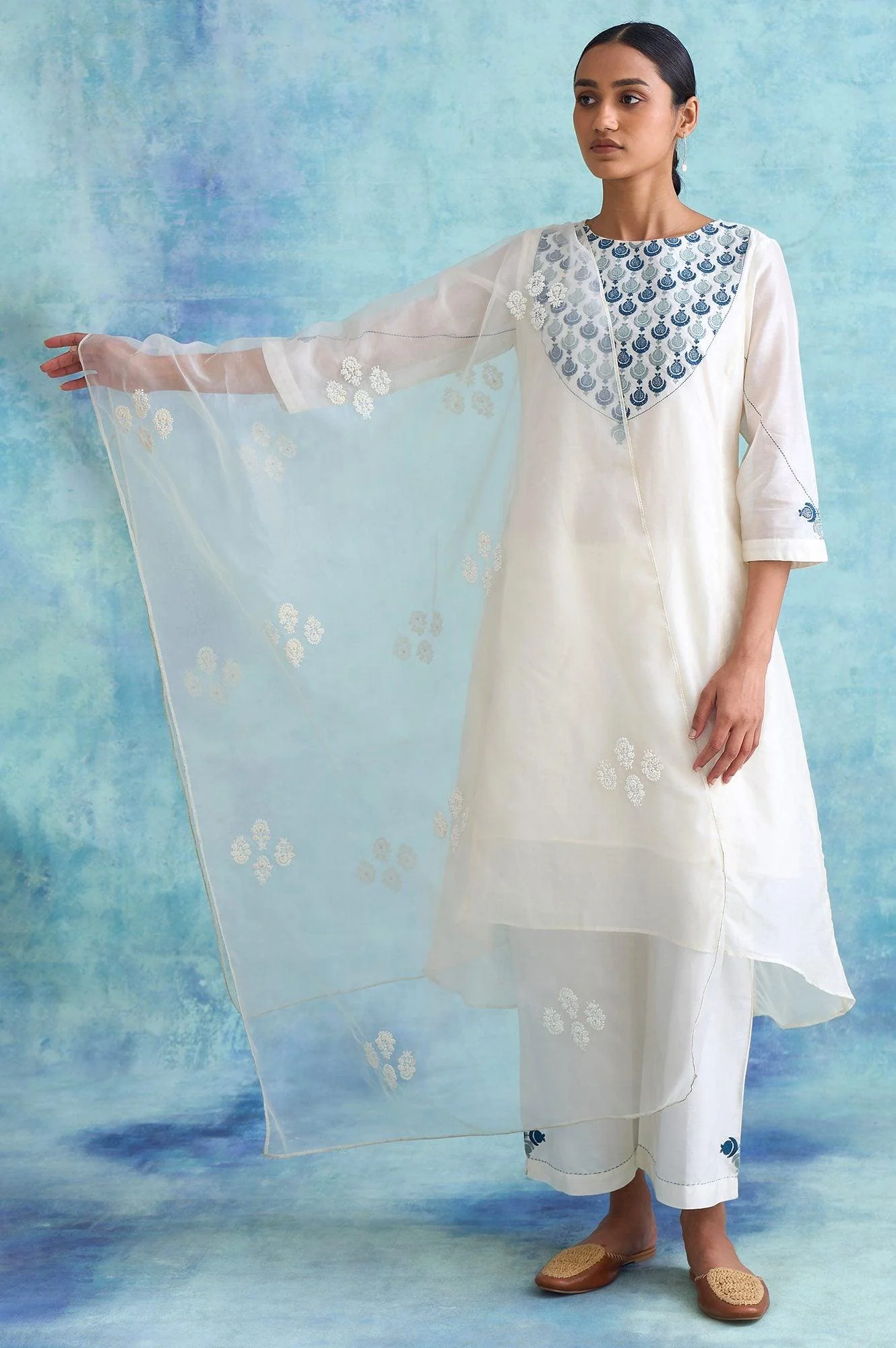 Folksong By W Ecru Solid Silk Organza Drape - Image 2