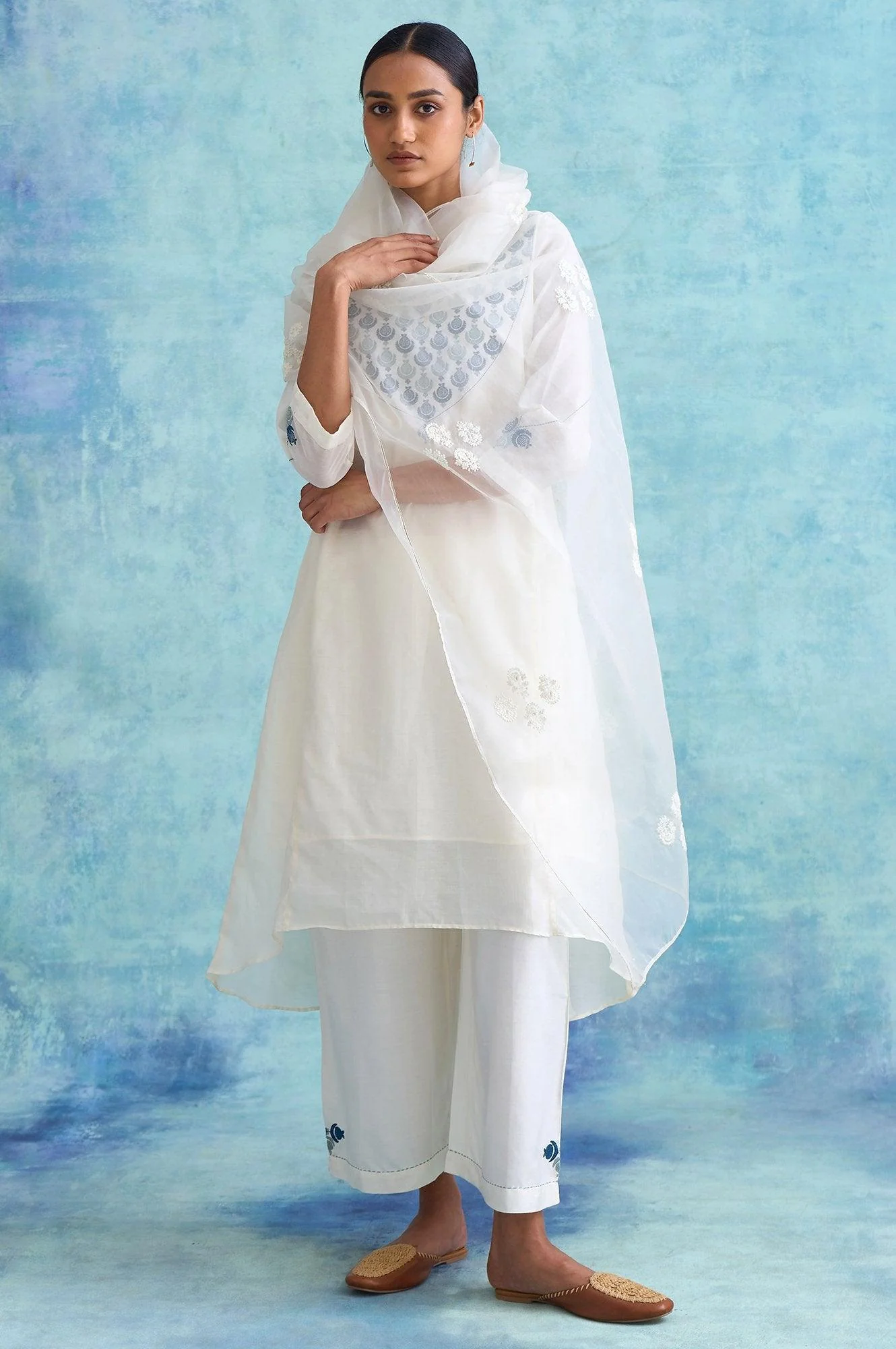 Folksong By W Ecru Solid Silk Organza Drape - Image 3