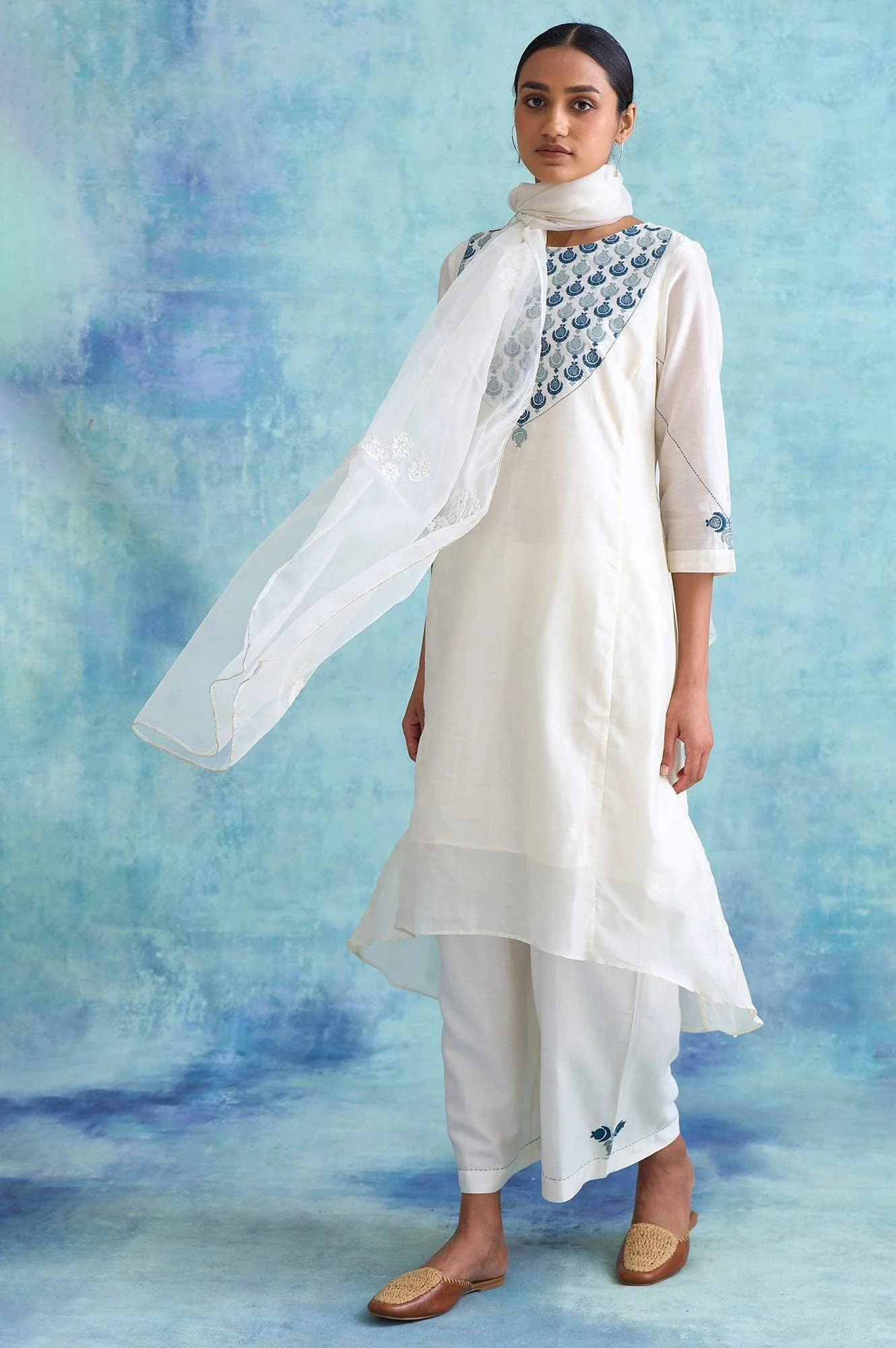 Folksong By W Ecru Solid Silk Organza Drape - Image 4