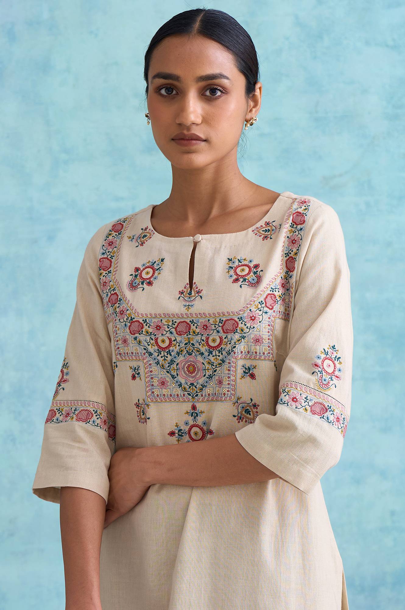 Folksong By W Light Beige Embroidered kurta - Image 6