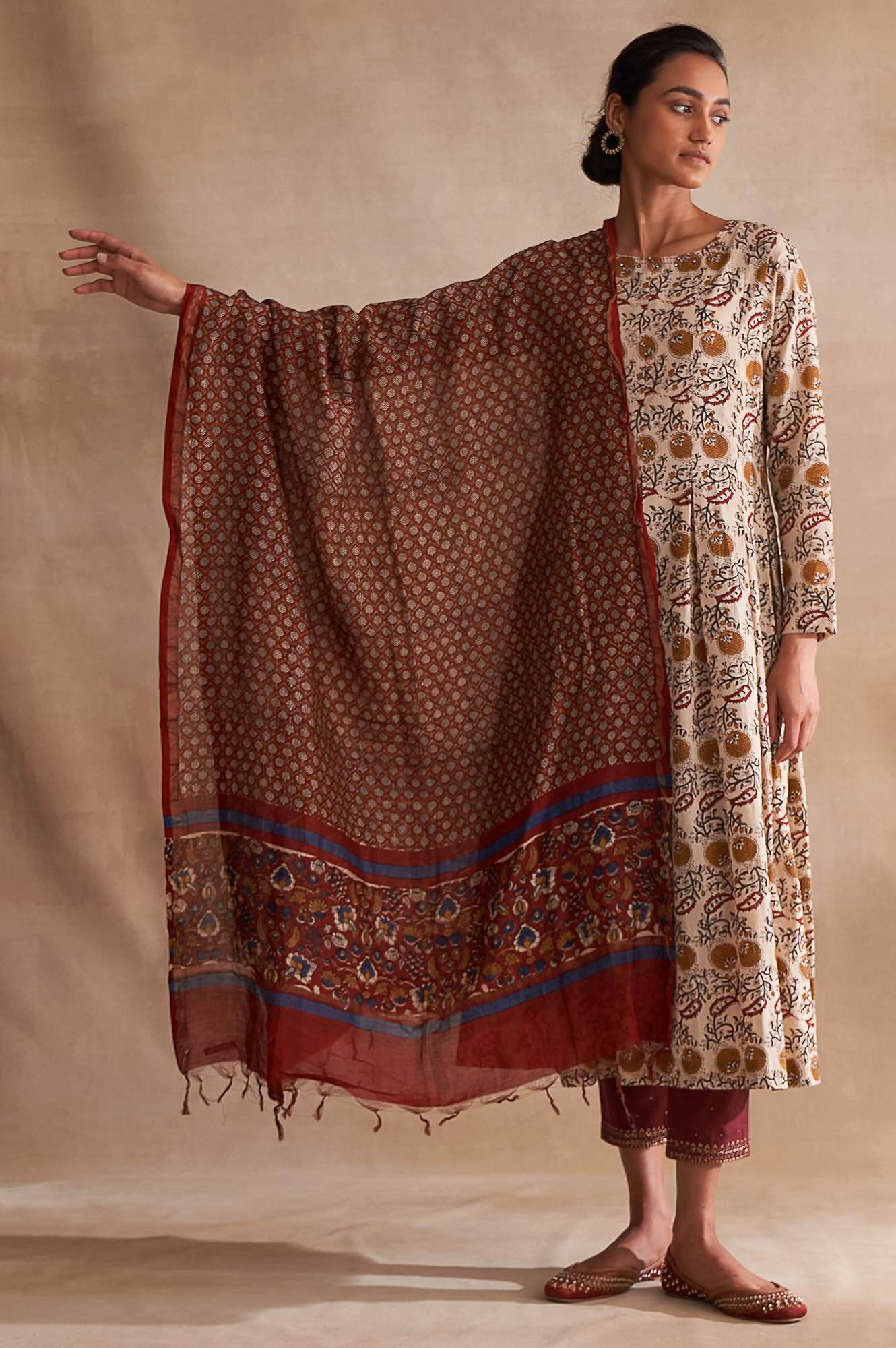 Folksong By W Red Printed Cotton Silk Drape