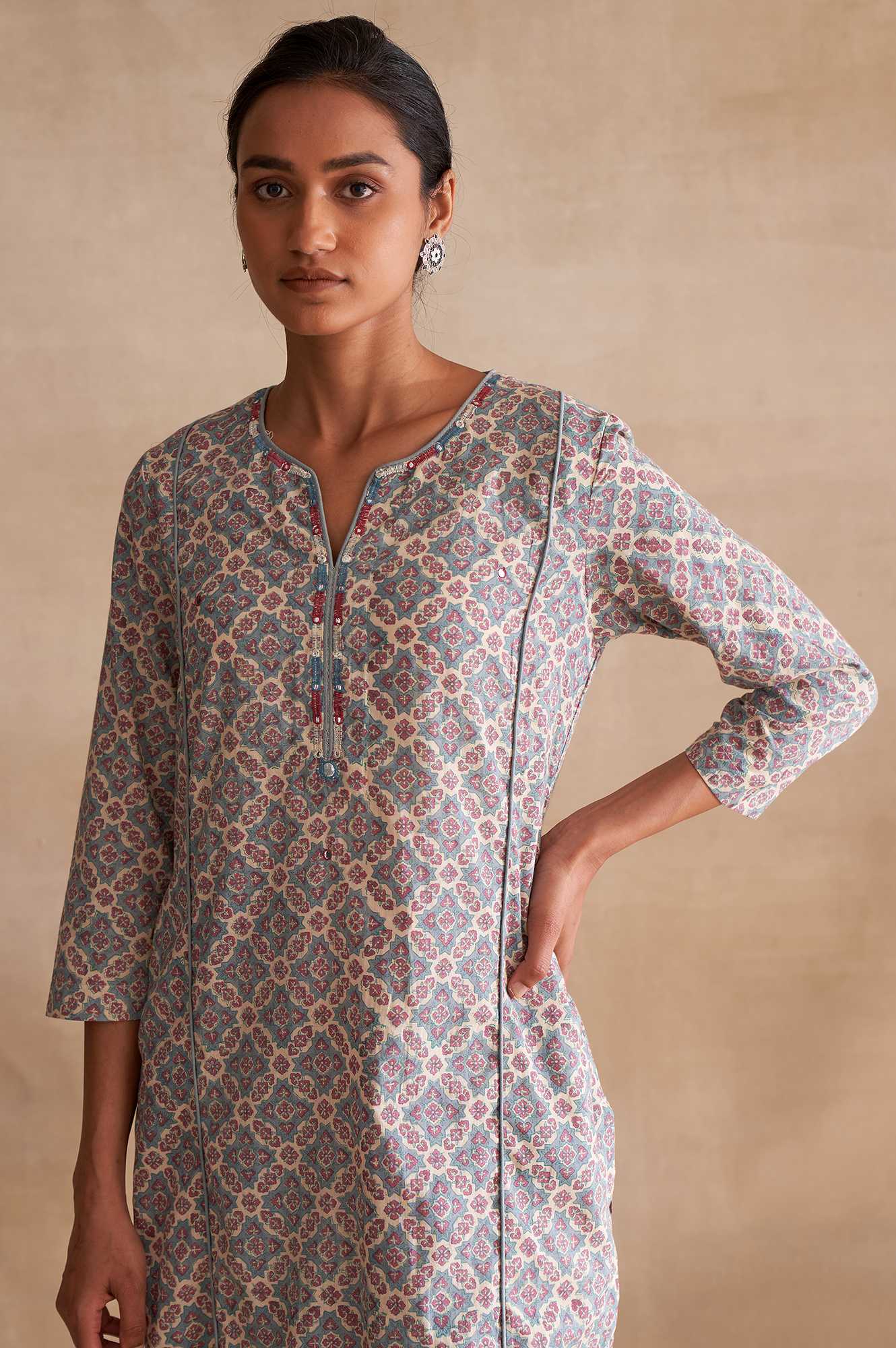 Folksong By W Soft Multicoloured Handblock Print kurta - Image 5